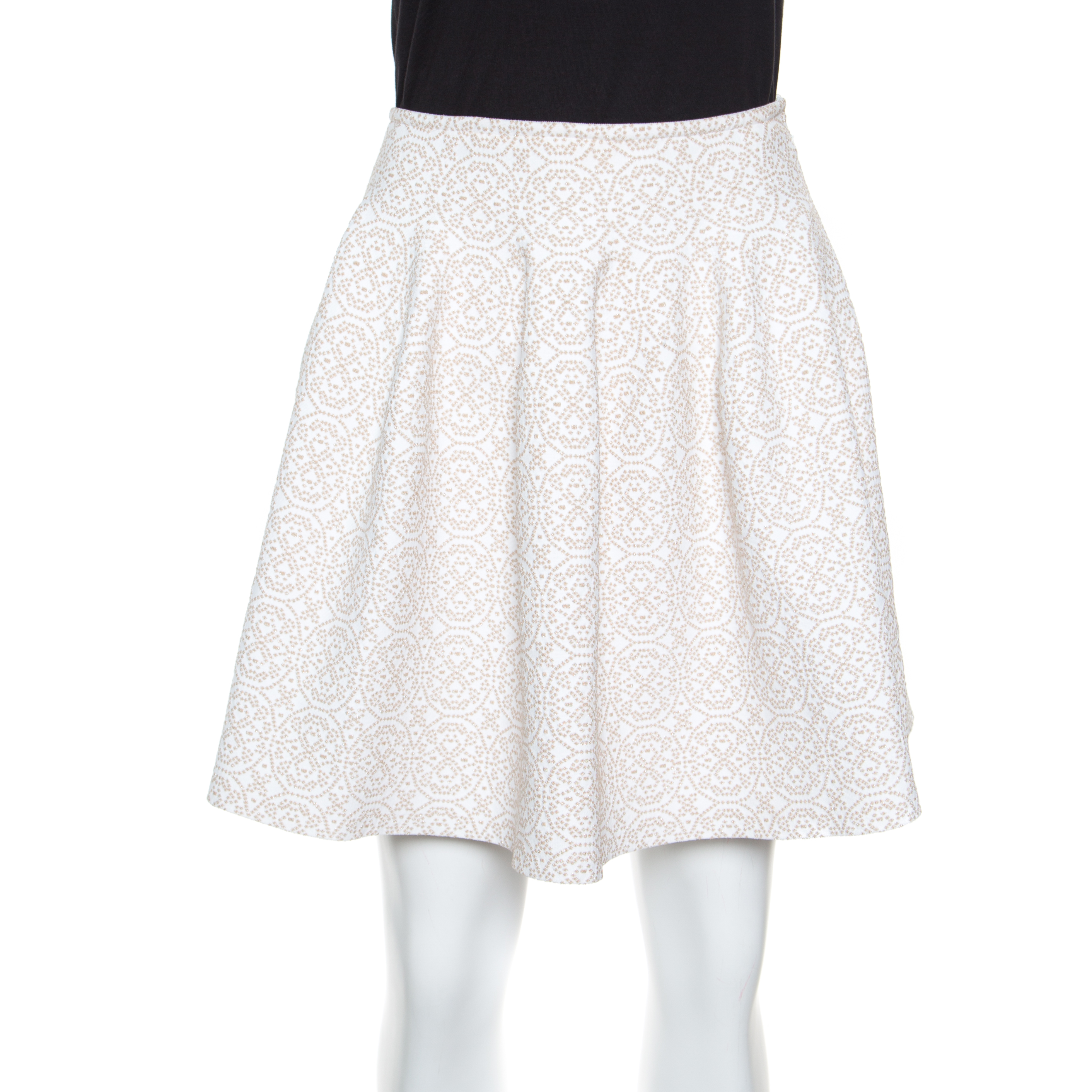 Image of Alaia Beige Lurex Jacquard Patterned High Waist Mini Skirt M
