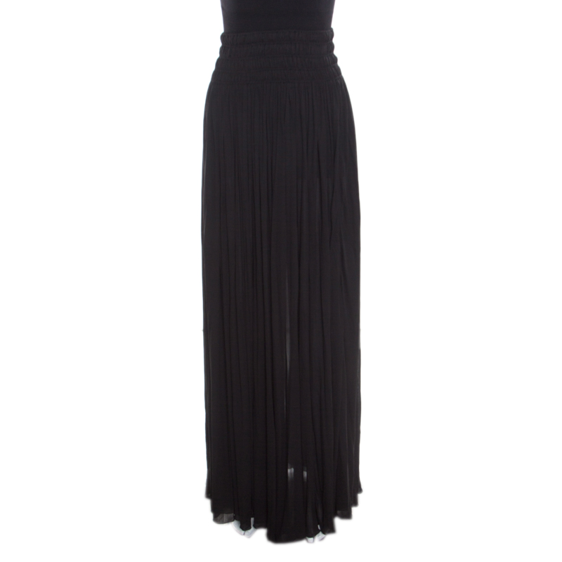 Image of Alaia Black Stretch Shirred Elasticized Waist Maxi Skirt S