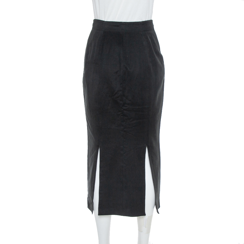 Alaia Vintage Black Cotton & Wool Slit Detail Midi Skirt M