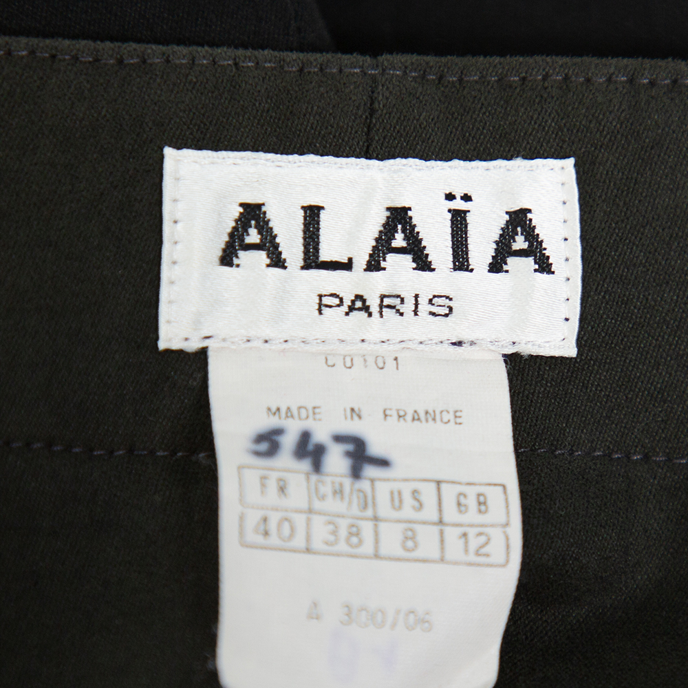 Alaia Vintage Black Cotton & Wool Slit Detail Midi Skirt M