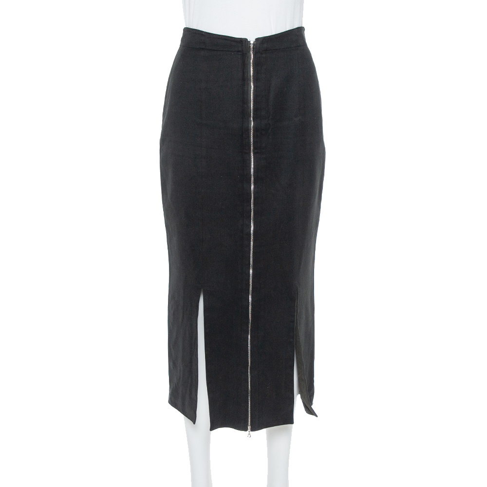 

Alaia Vintage Black Cotton & Wool Slit Detail Midi Skirt