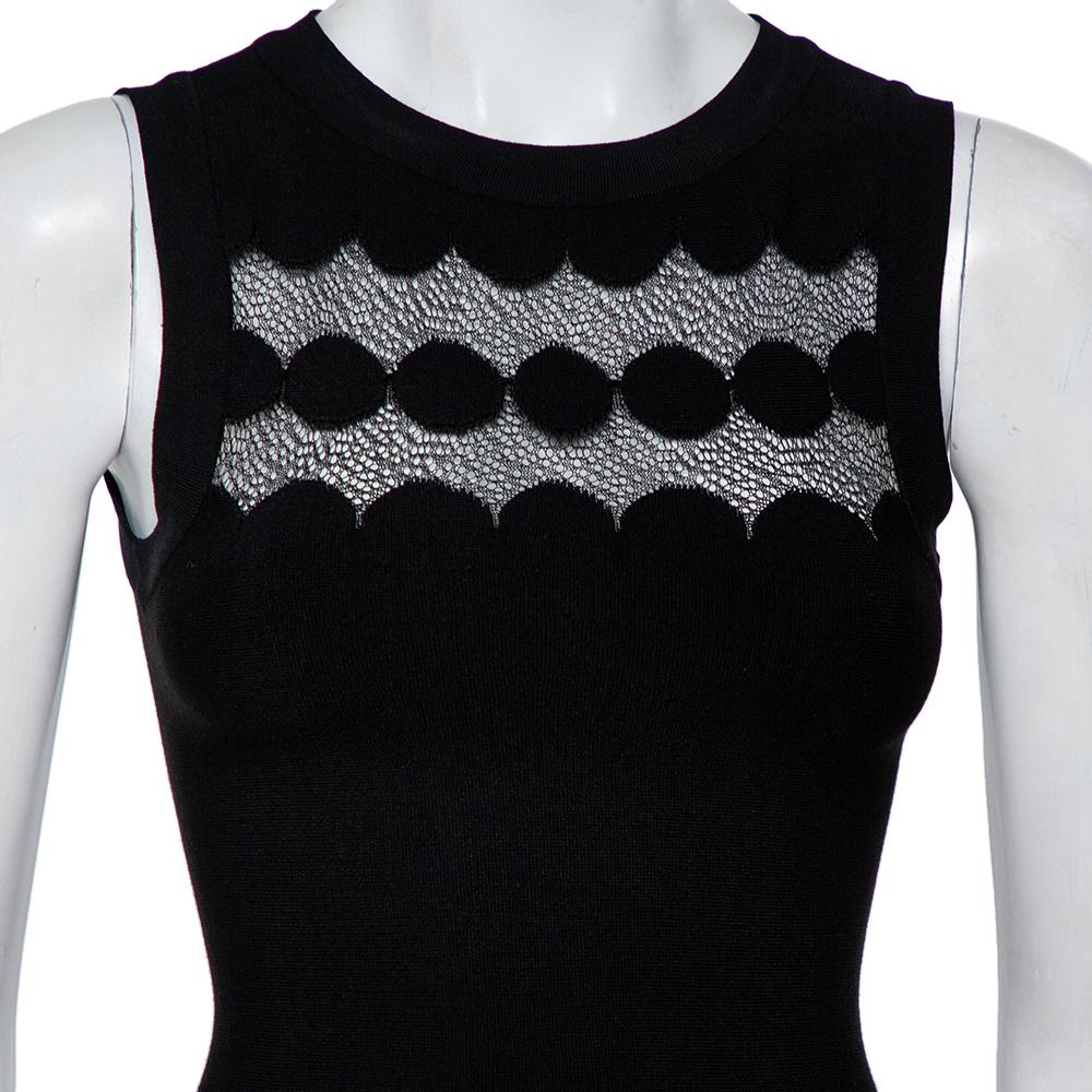 Alaia Black Perforated Knit Sleeveless Maxi Dress S