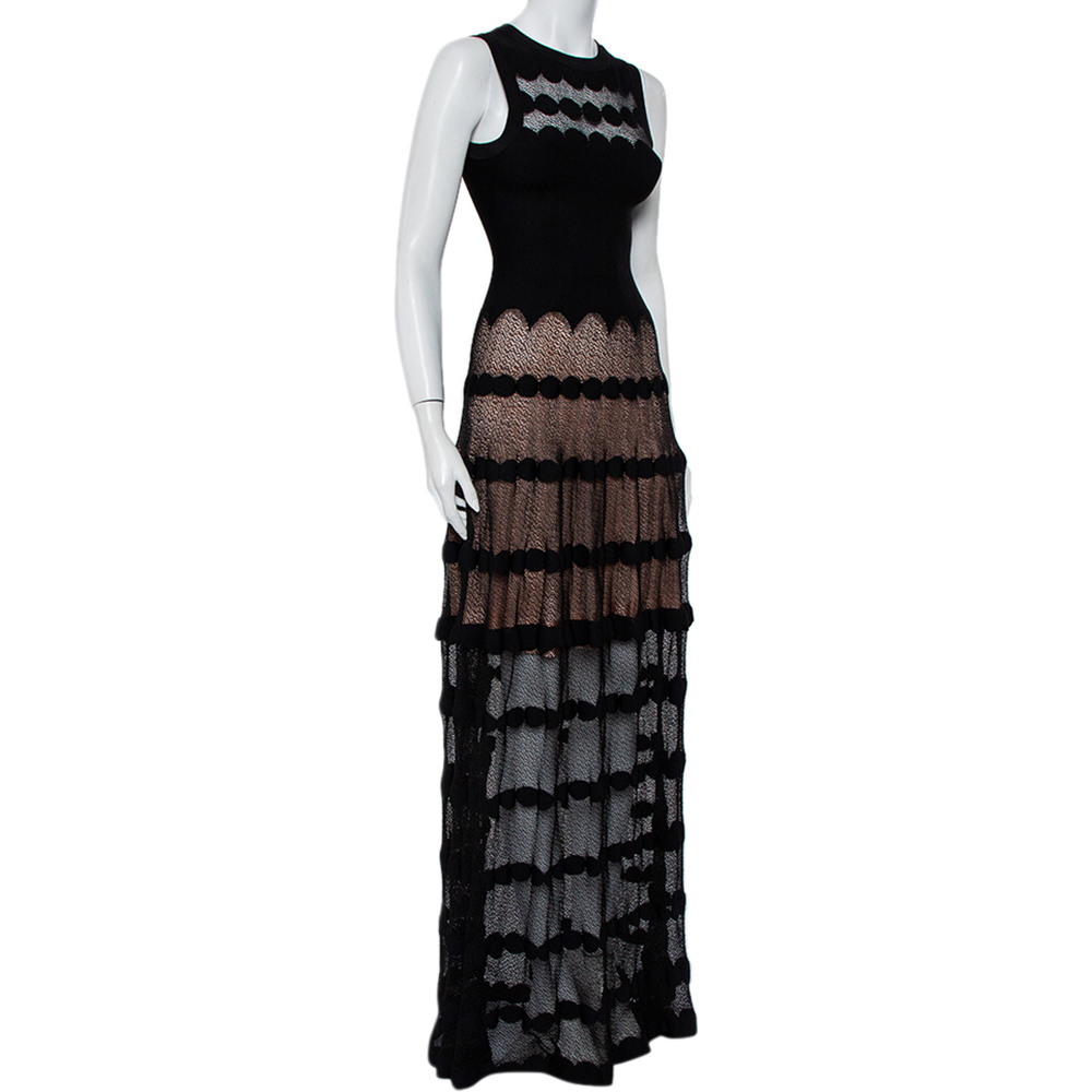 Alaia Black Perforated Knit Sleeveless Maxi Dress S