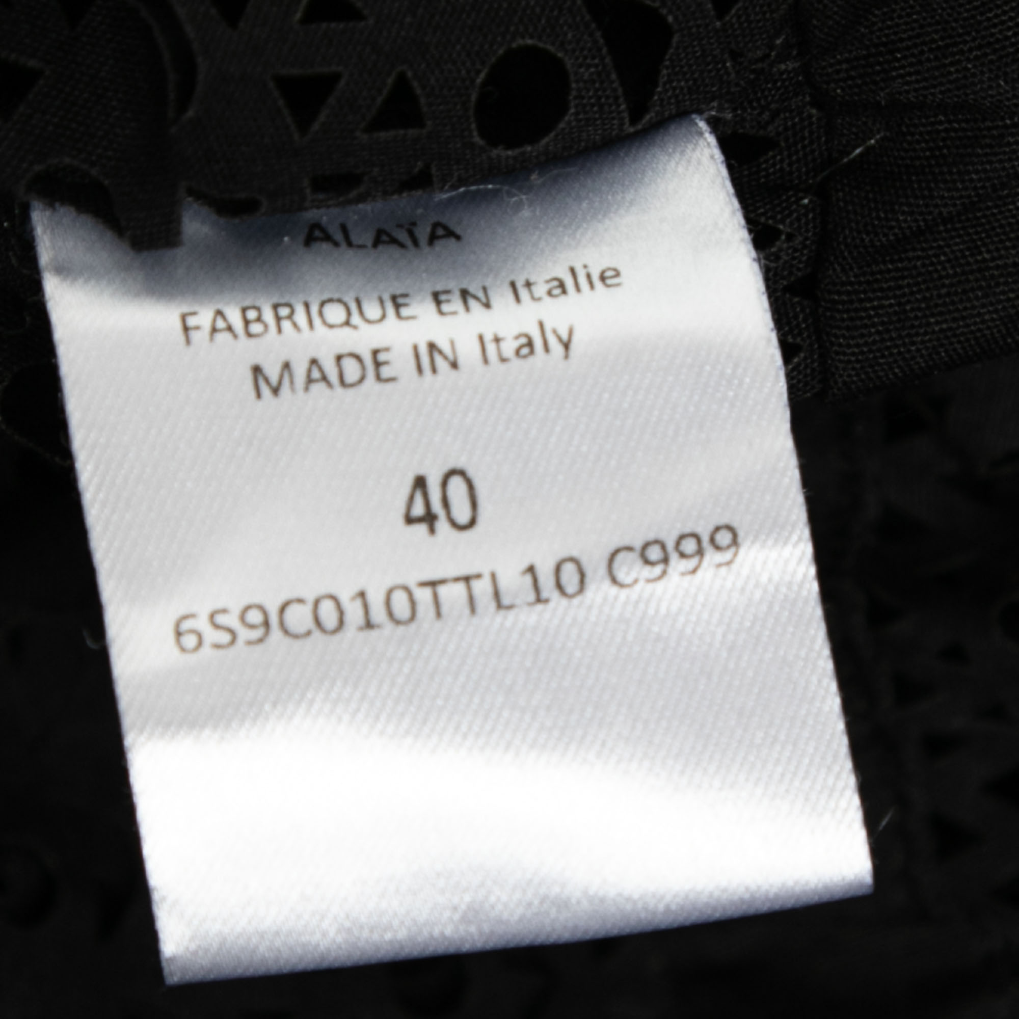 Alaia Black Patterned Laser Cut Cotton Shirt Dress M