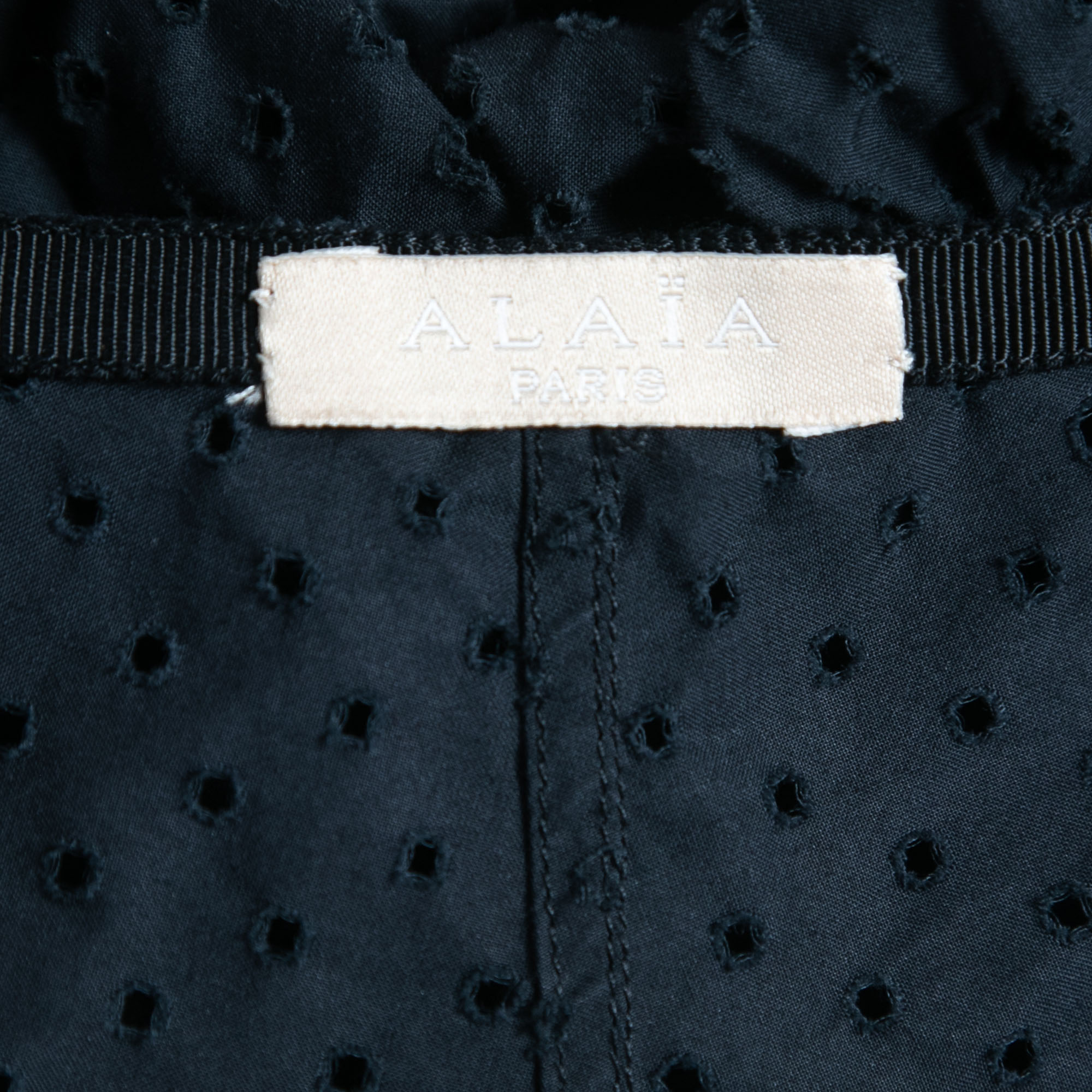 Alaia Navy Blue Eyelet Cotton Flared Mini Skirt M