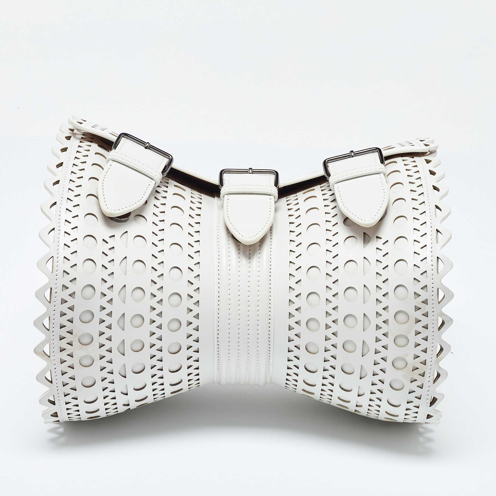 Alaia White Laser Cut Leather Edition 1992 Corset Bag