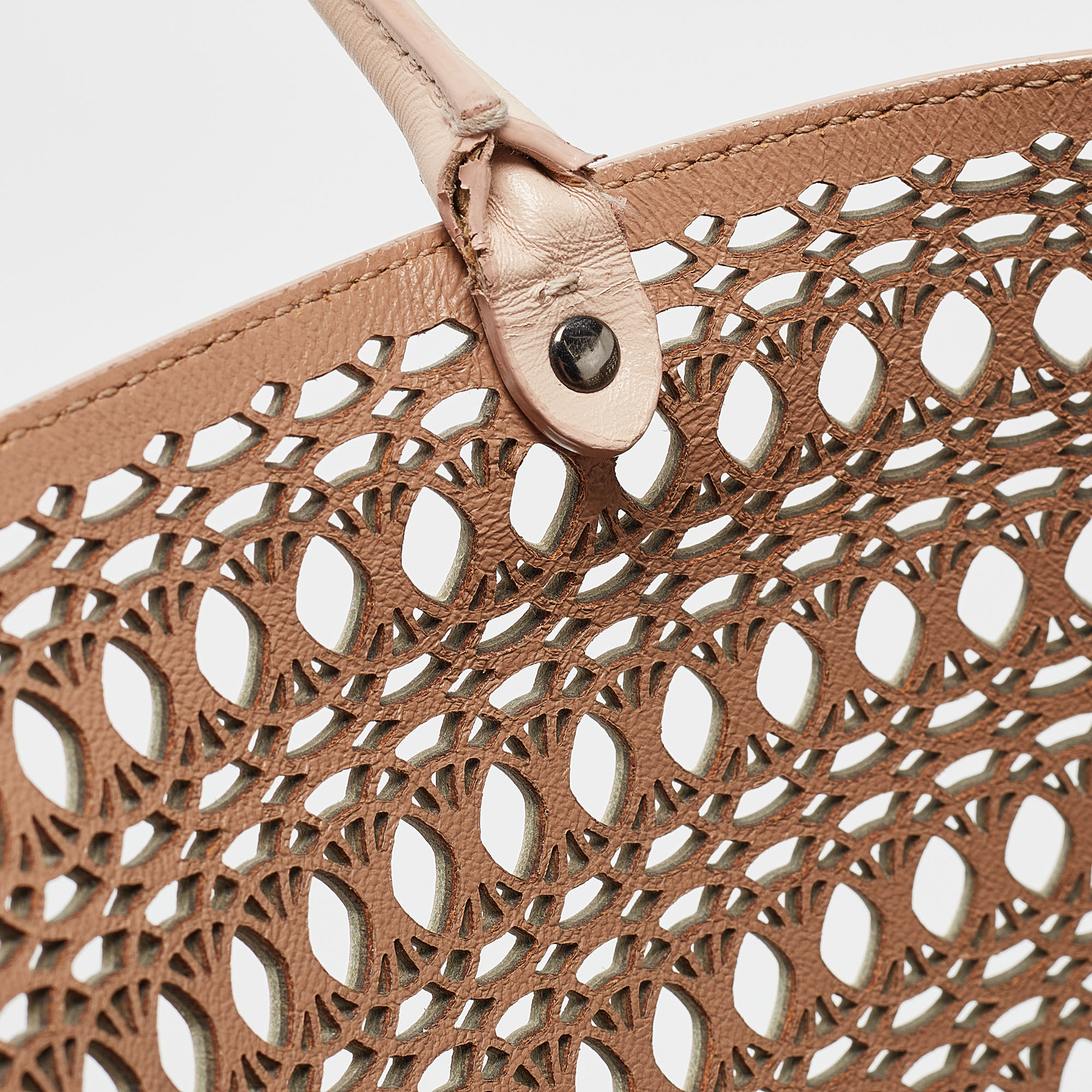 Alaia Beige Lasercut Leather Open Tote