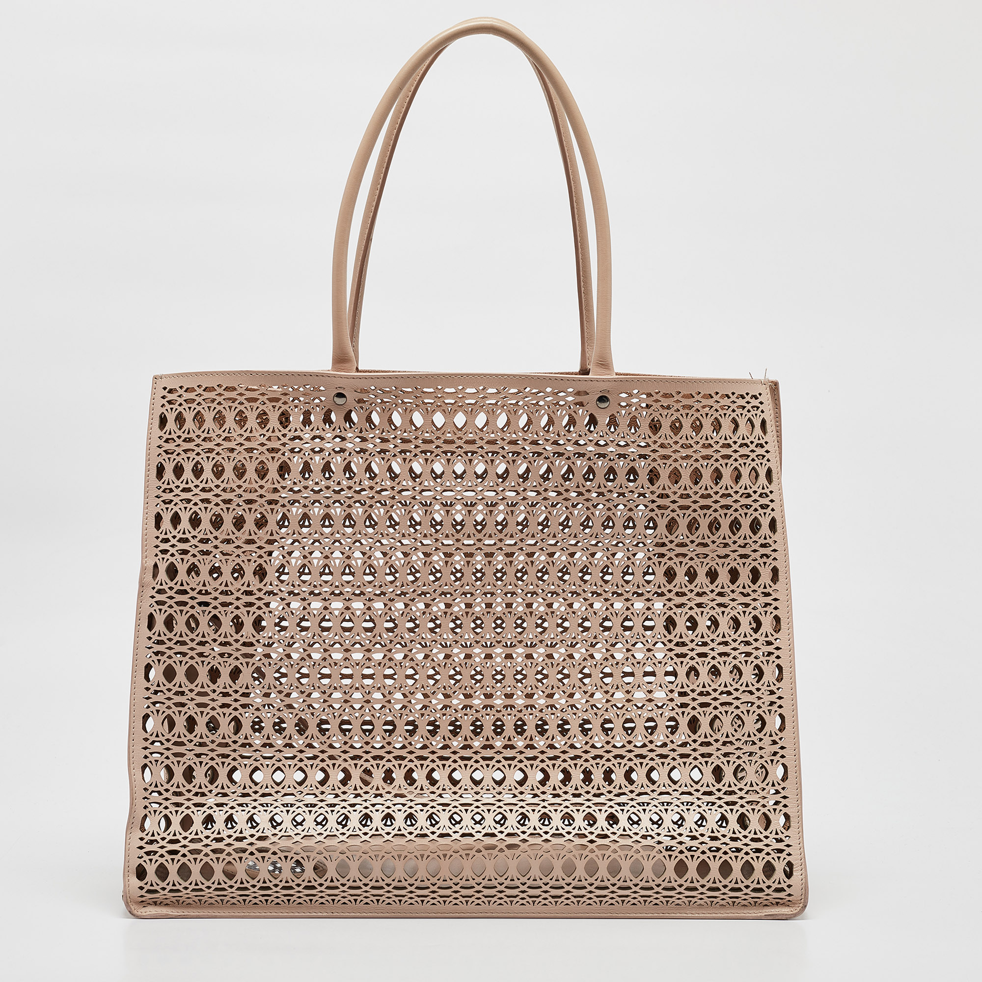 Alaia Beige Lasercut Leather Open Tote