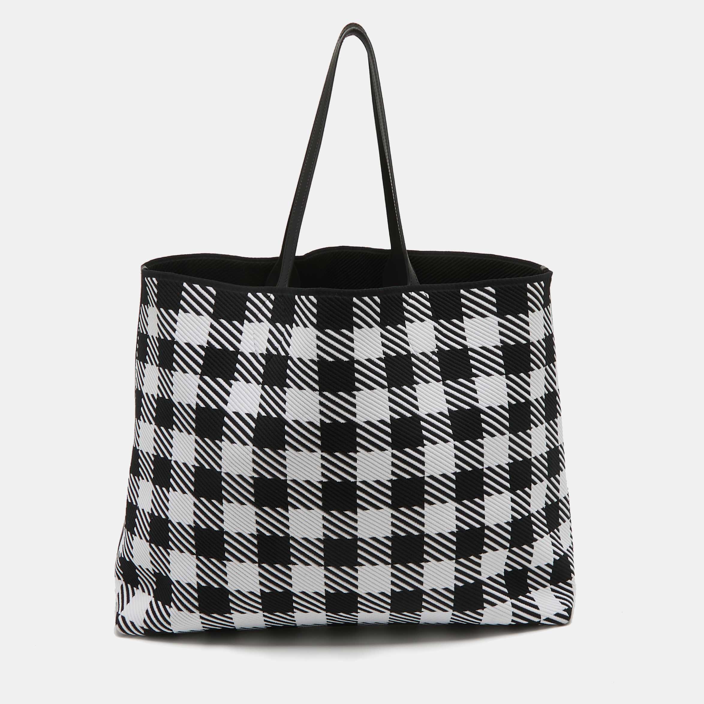 Alaia Black/White Canvas And Leather Large Houndstooth Tote