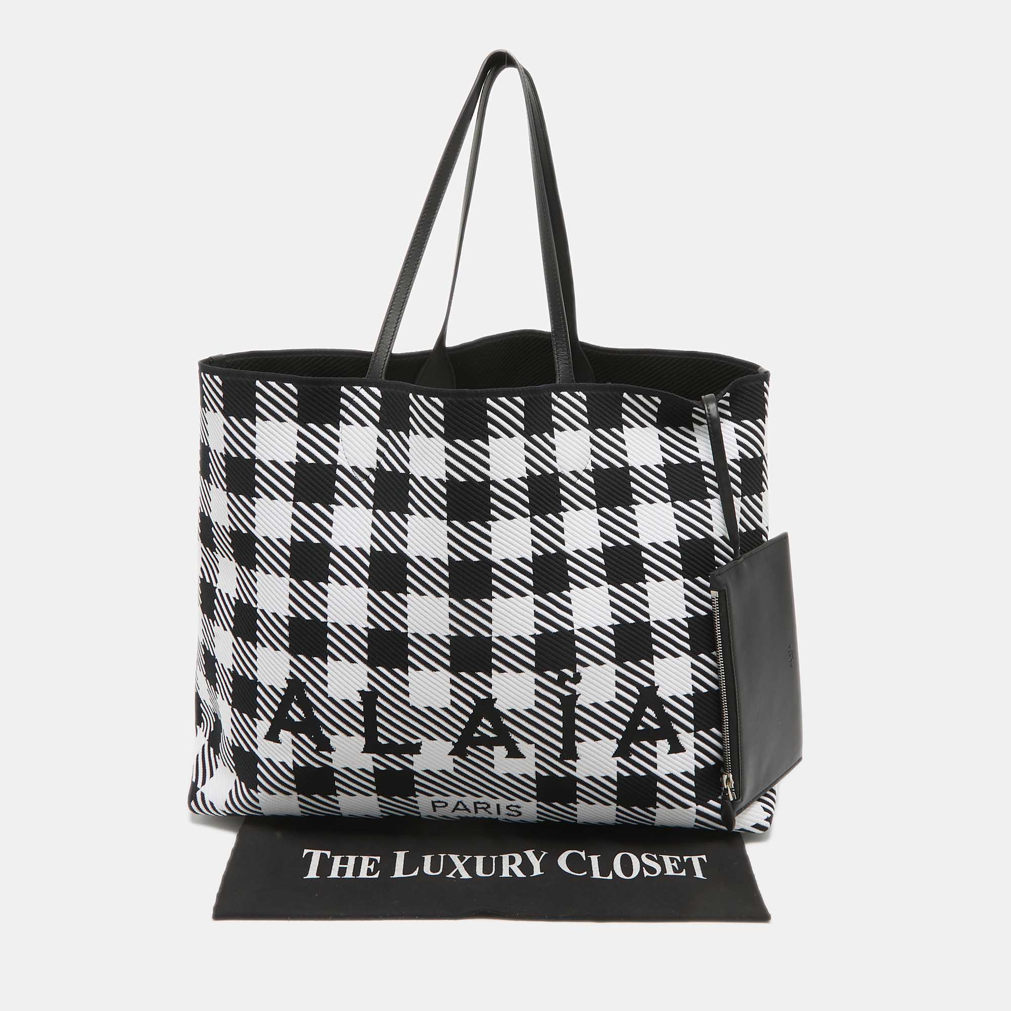 Alaia Black/White Canvas And Leather Large Houndstooth Tote