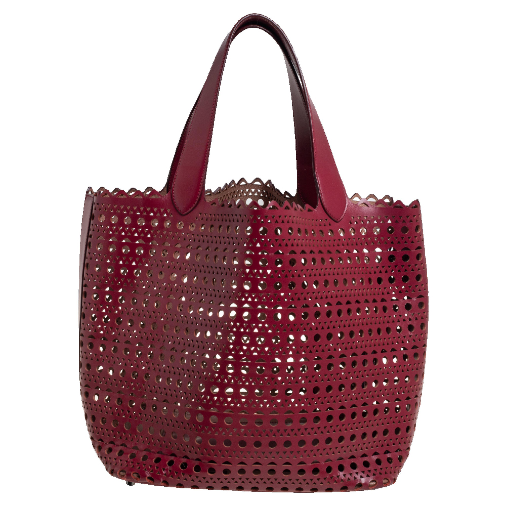 Alaia Red Leather Laser Cut Tote