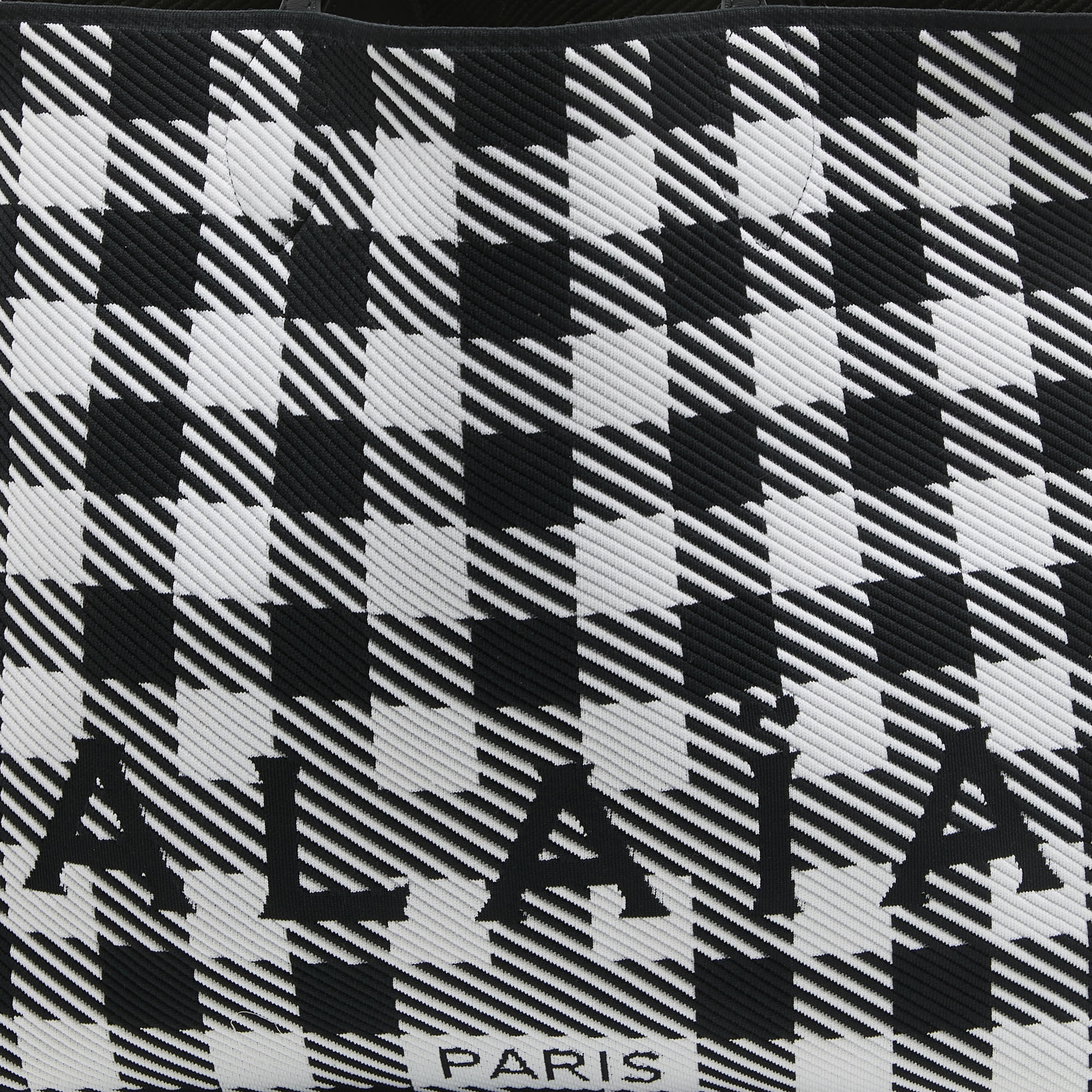 Alaia Black/White Knitted Jacquard Fabric And Leather Large Houndstooth Tote