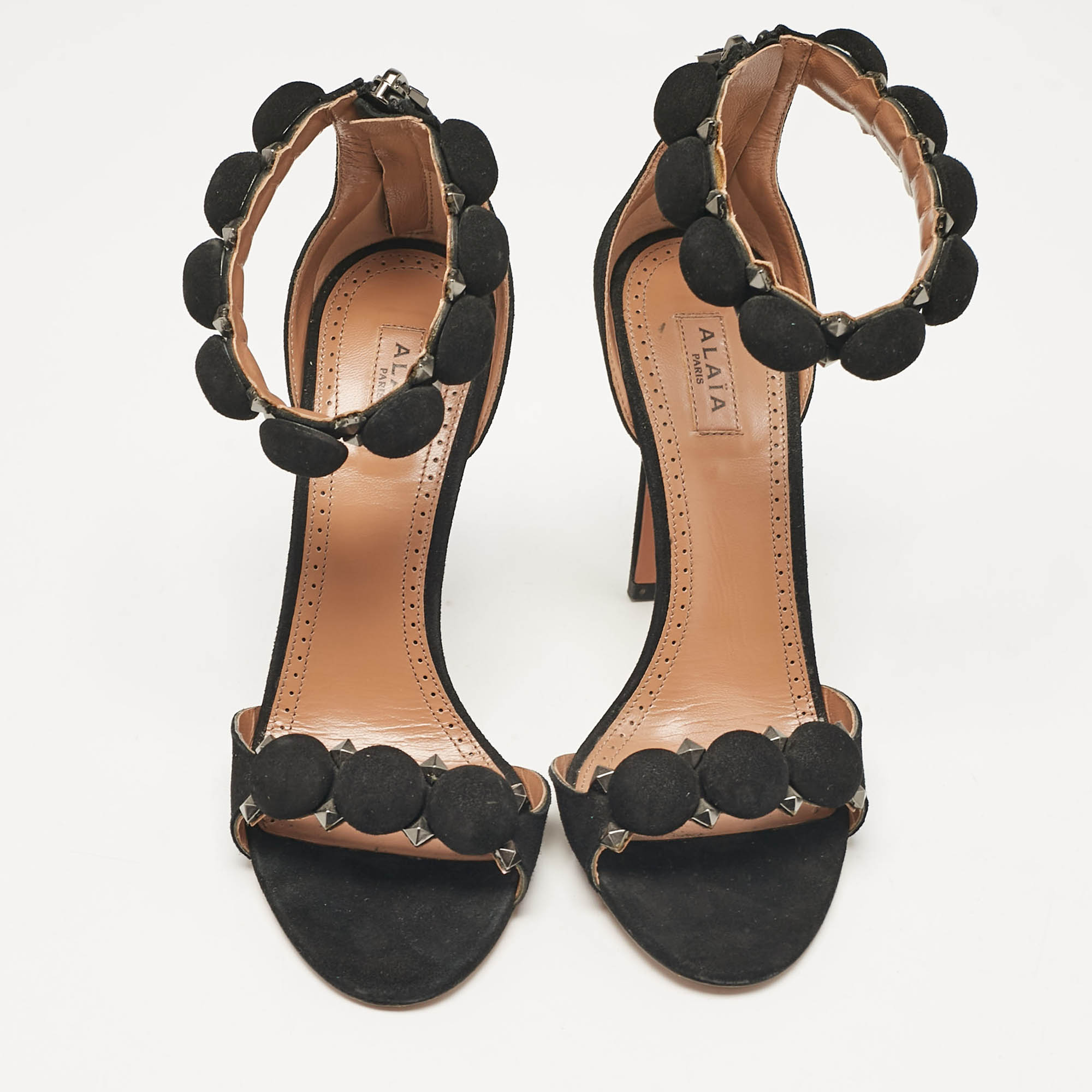 Alaia Black Suede Bombe Ankle Strap Sandals Size 36