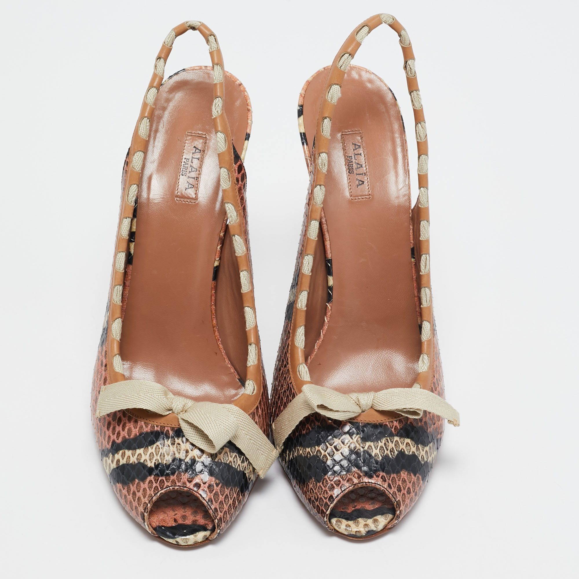 Alaia Multicolor Python Peep Toe Slingback Pumps Size 39