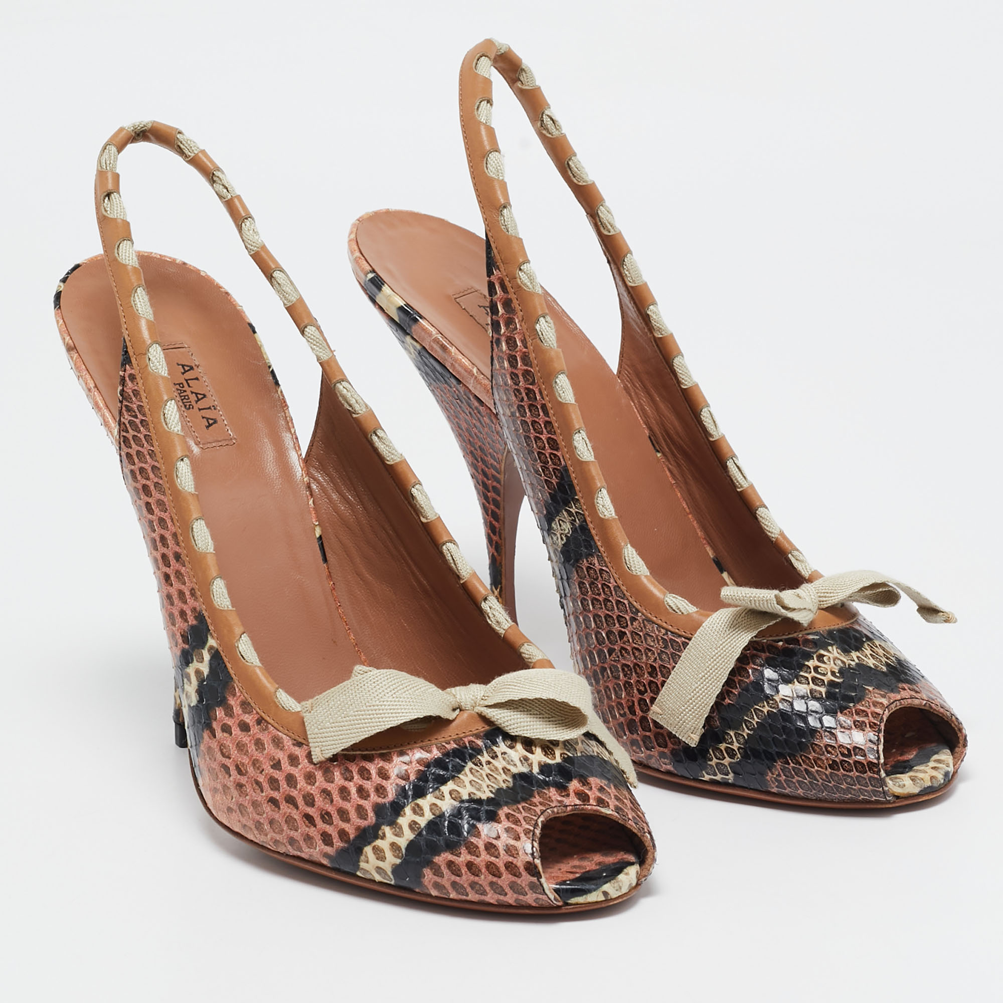 Alaia Multicolor Python Peep Toe Slingback Pumps Size 39