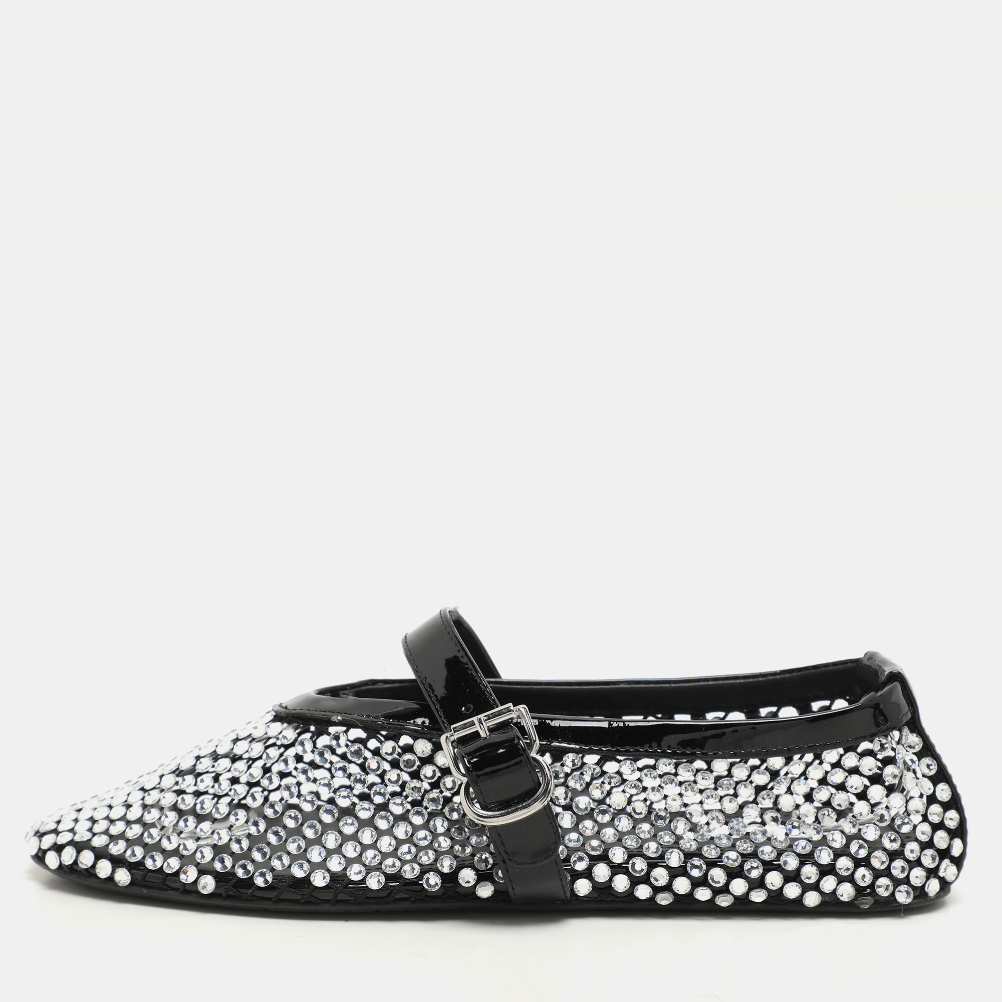 Alaia Silver/Black Crystal Embellished Mesh and Patent Leather Ballet Flats Size
Alaia Silver/Black Crystal Embellished Mesh and Patent Leather Ballet Flats Size