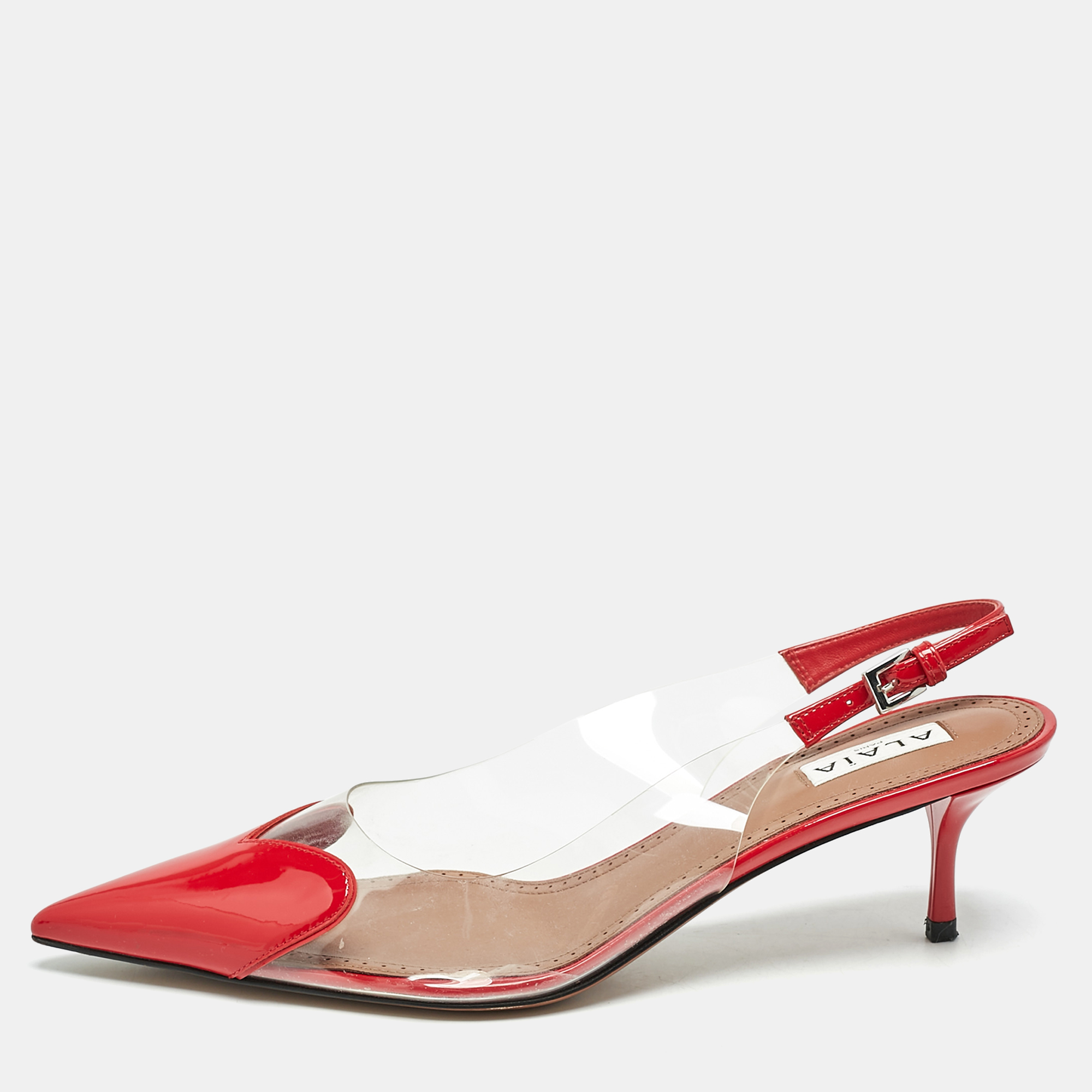 Alaia Red Patent Leather and PVC Le Coeur Slingback Pointed Toe Pumps Size
Alaia Red Patent Leather and PVC Le Coeur Slingback Pointed Toe Pumps Size
