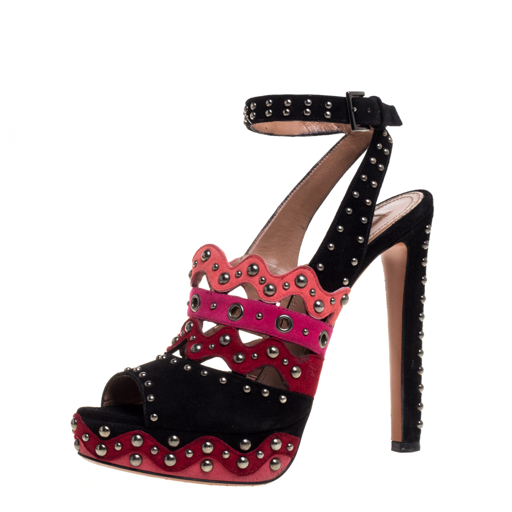 Image of Alaia Multicolor Multicolor Suede Studded Platform Sandals Size .