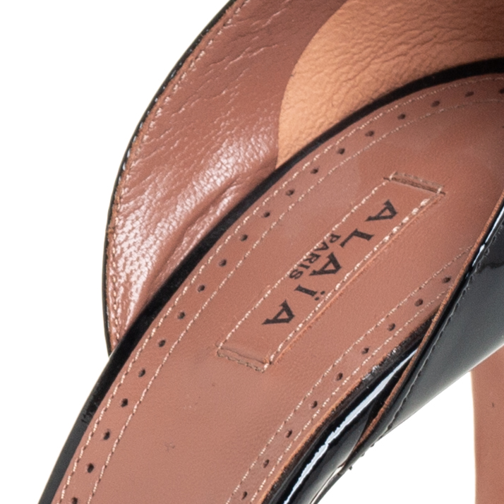 Alaia Black Patent Leather Bombe T-strap Sandals Size 39