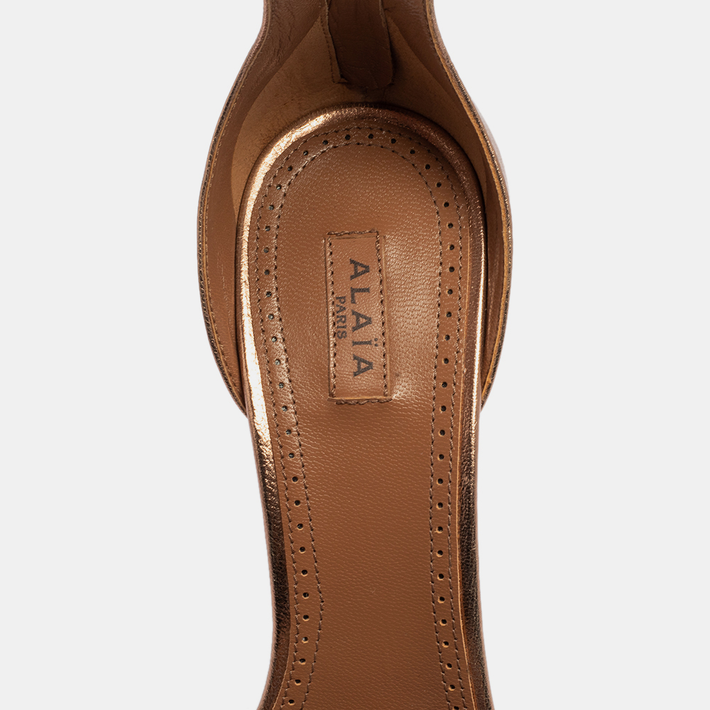Alaia Metallic Bronze Leather Bombe Ankle Strap Sandals Size 39