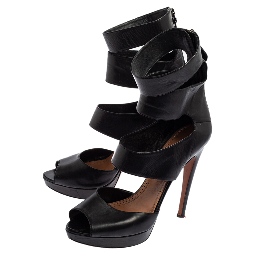 Alaia Black Leather Open Toe Platform Gladiator Sandals Size 40