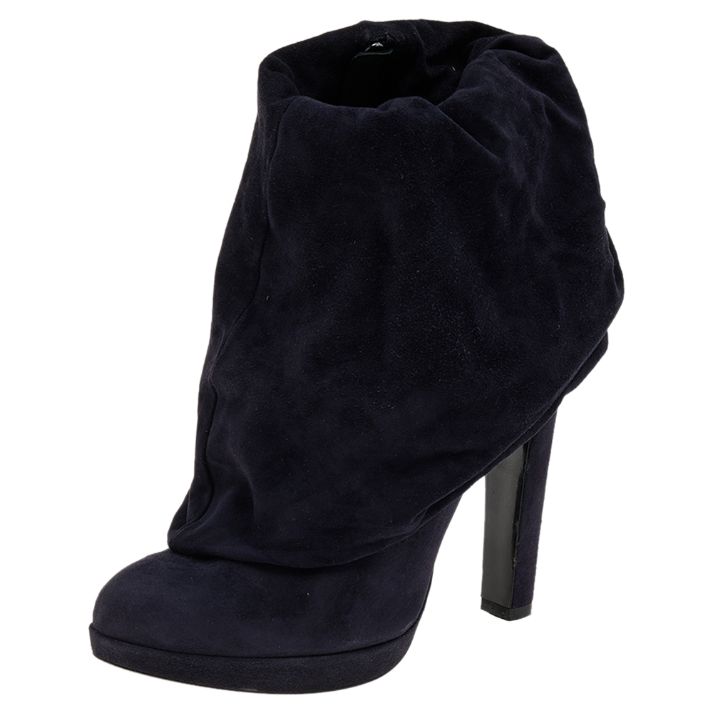 Alaia Navy Blue Suede Ankle Length Boots Size 38