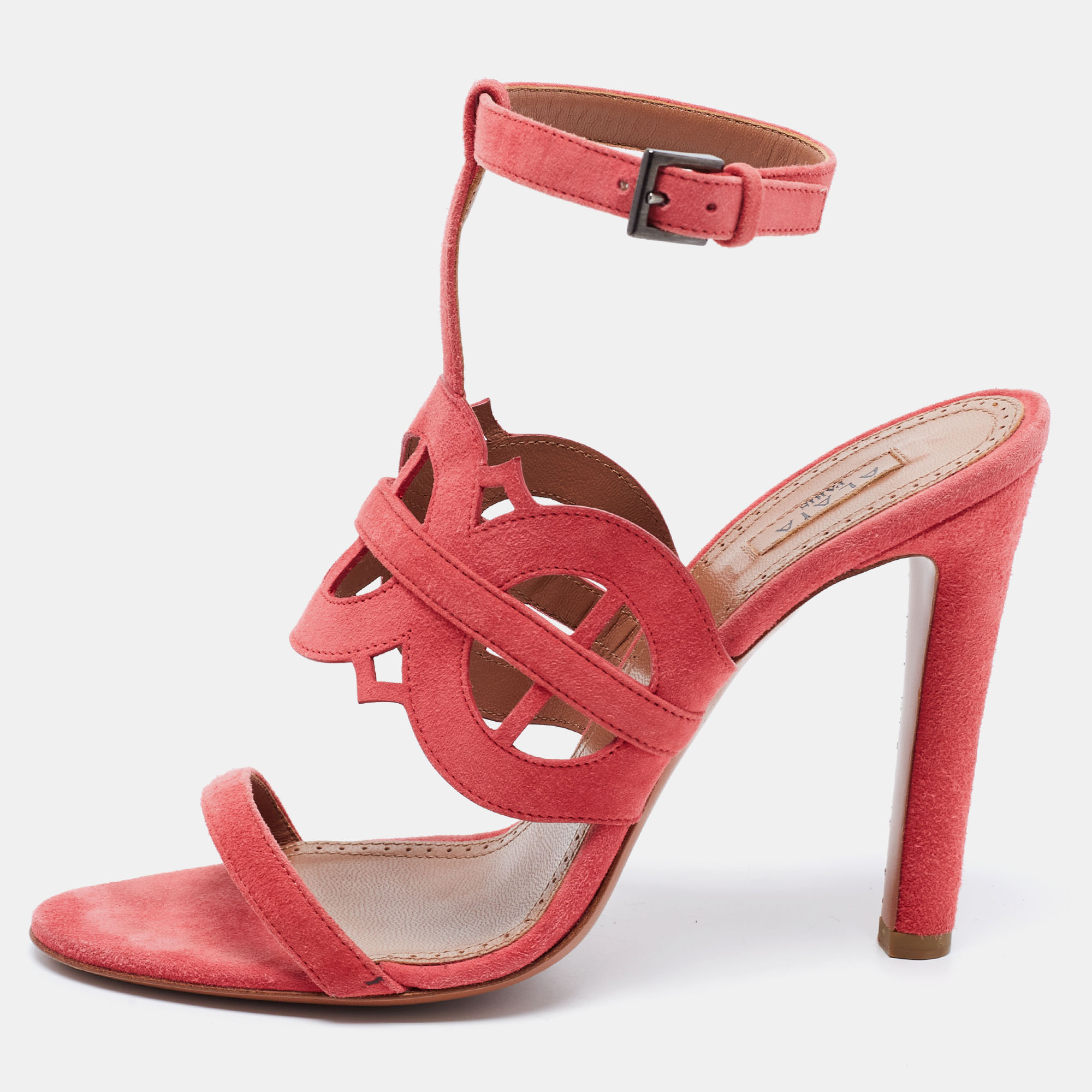 Alaia Pink Suede Cut Out Open Toe Sandals Size 38.5