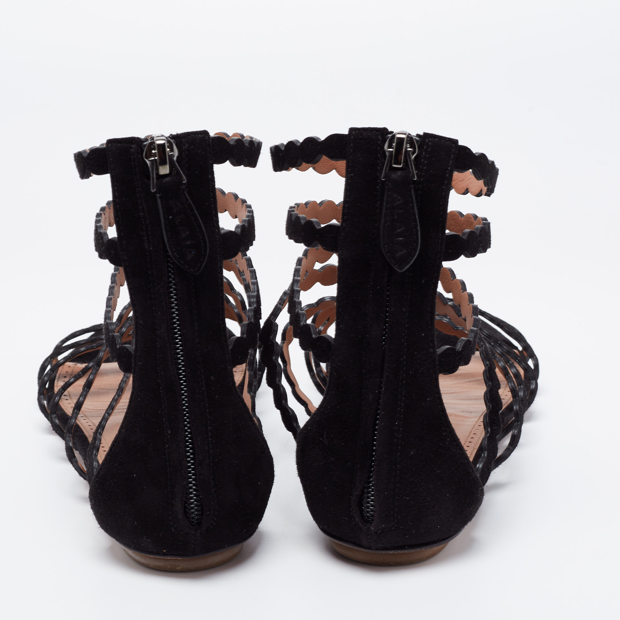 Alaia Black Suede Strappy Flat Sandals Size 37.5