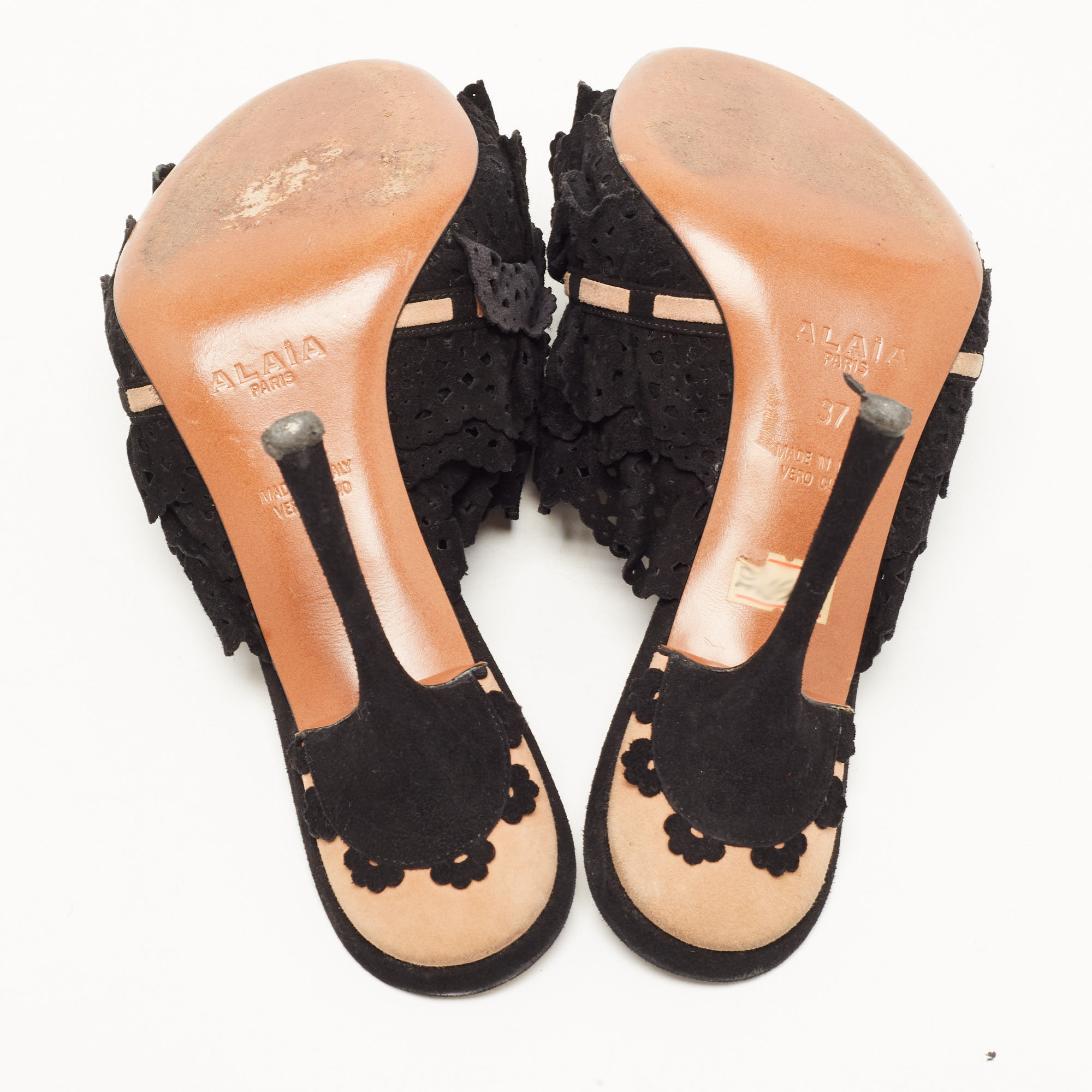 Alaia Black/Beige Suede Slip On Sandals Size 37