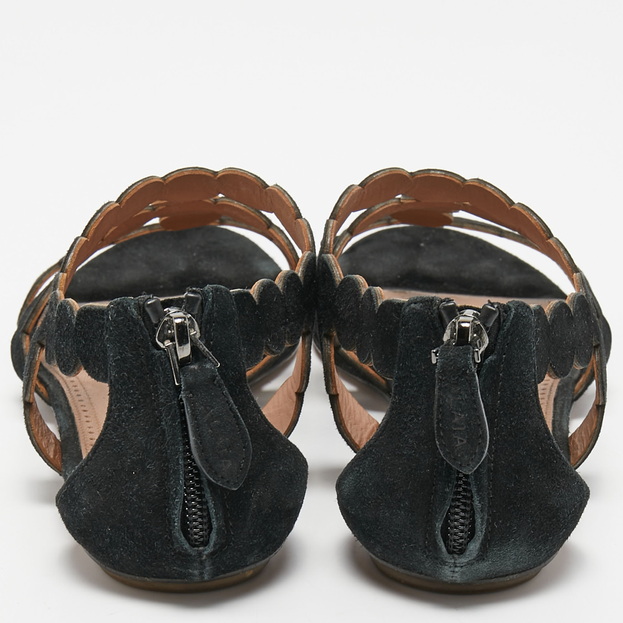 Alaia Black Suede Scallop Flat Sandals Size 39