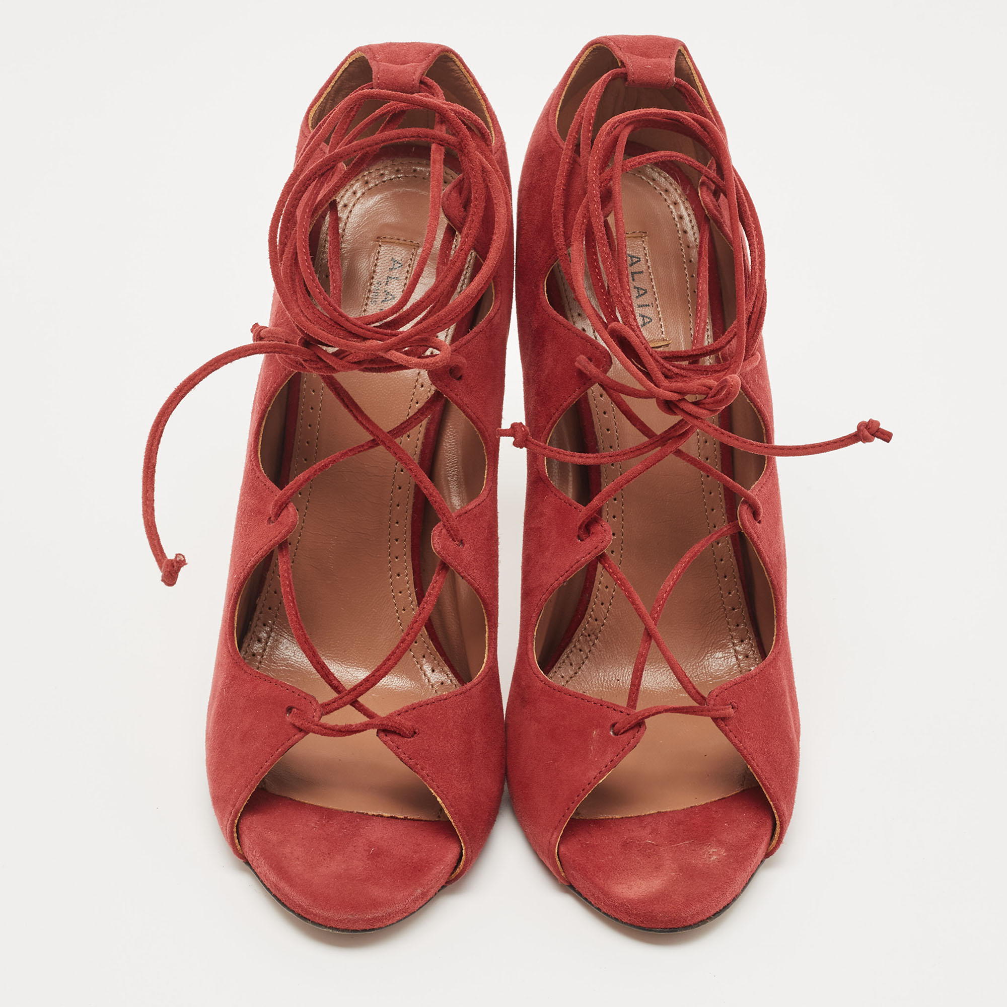 Alaia Red Suede Lace Up Pumps Size 39