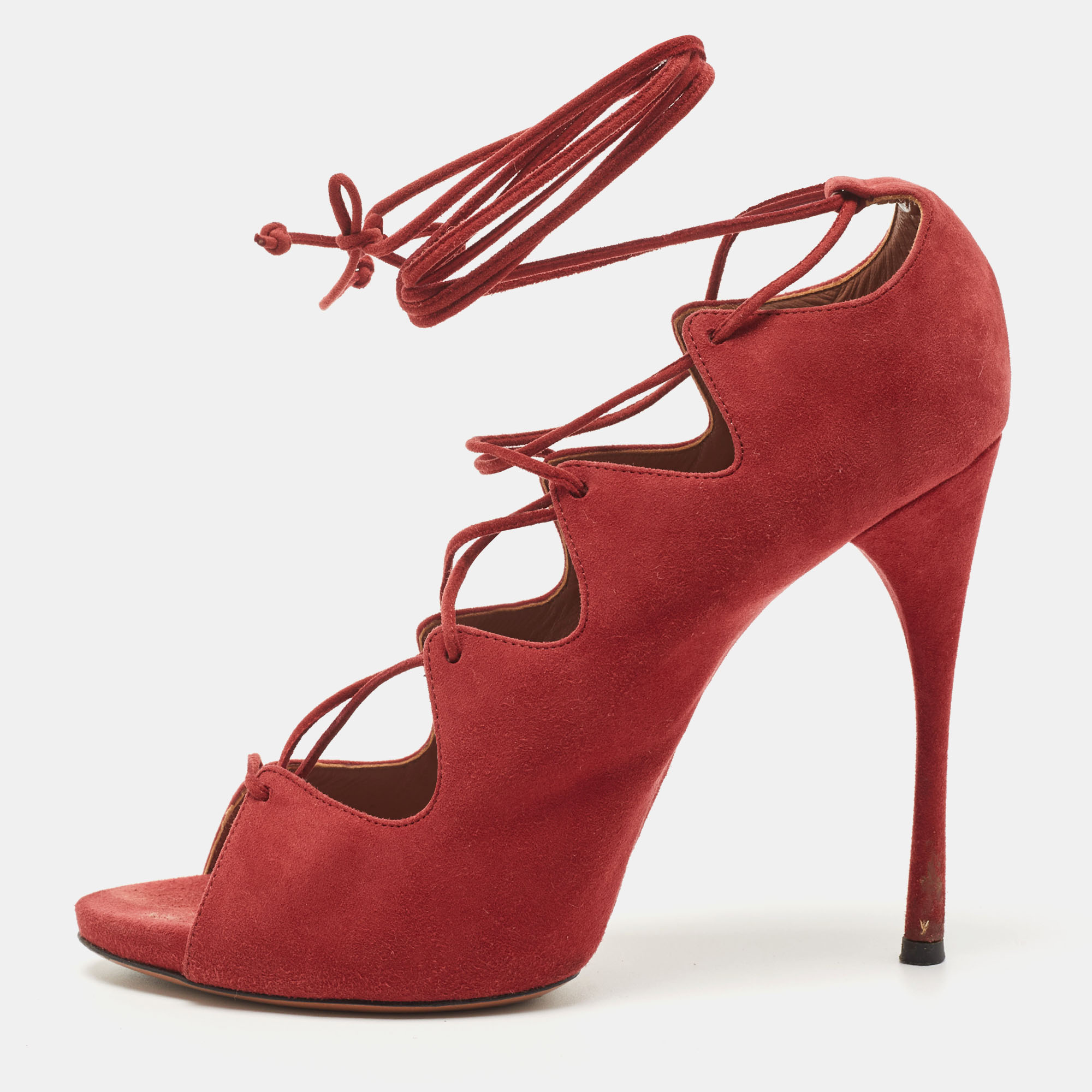 Alaia Red Suede Lace Up Pumps Size 39