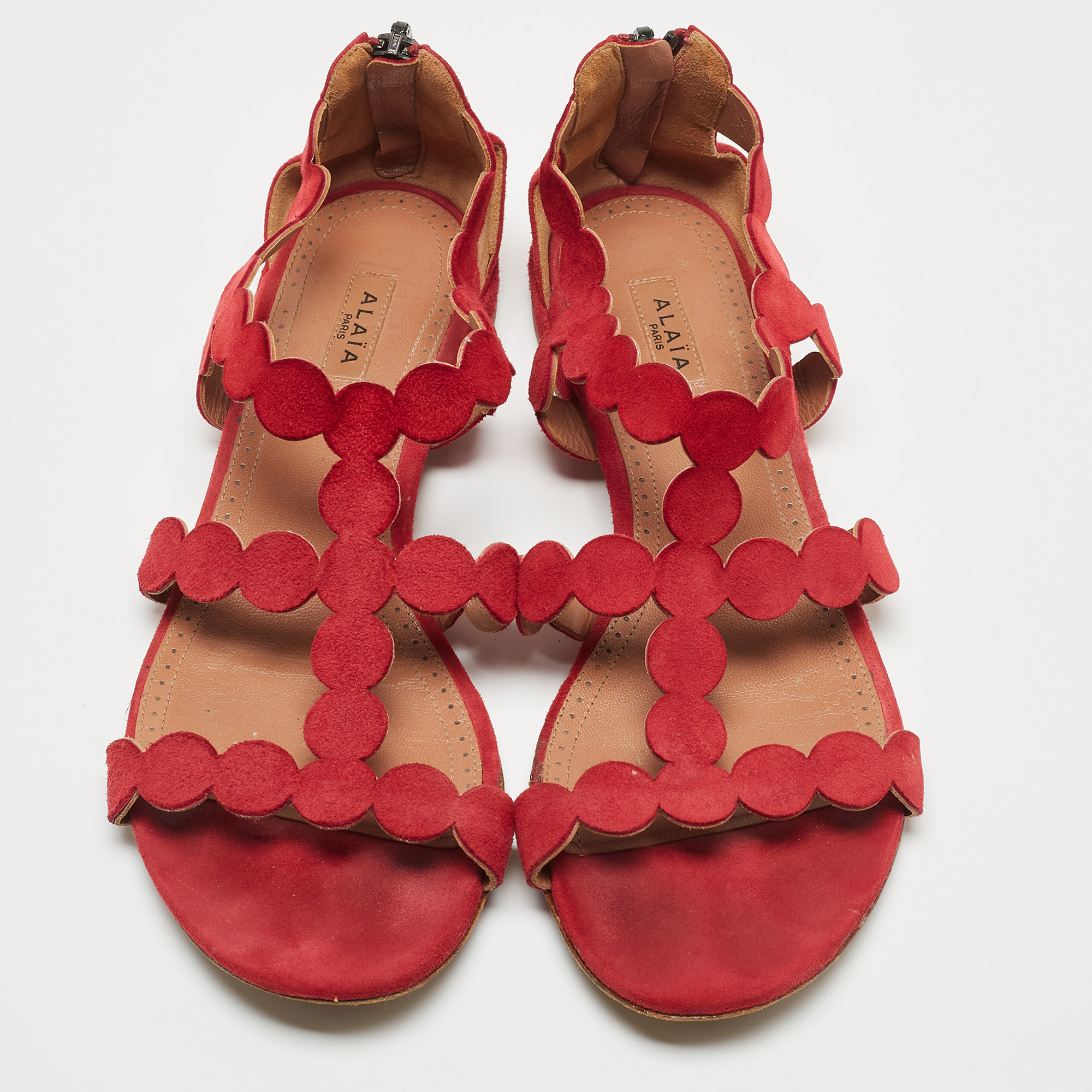 Alaia Red Suede Open Toe Flat Sandals Size 38.5