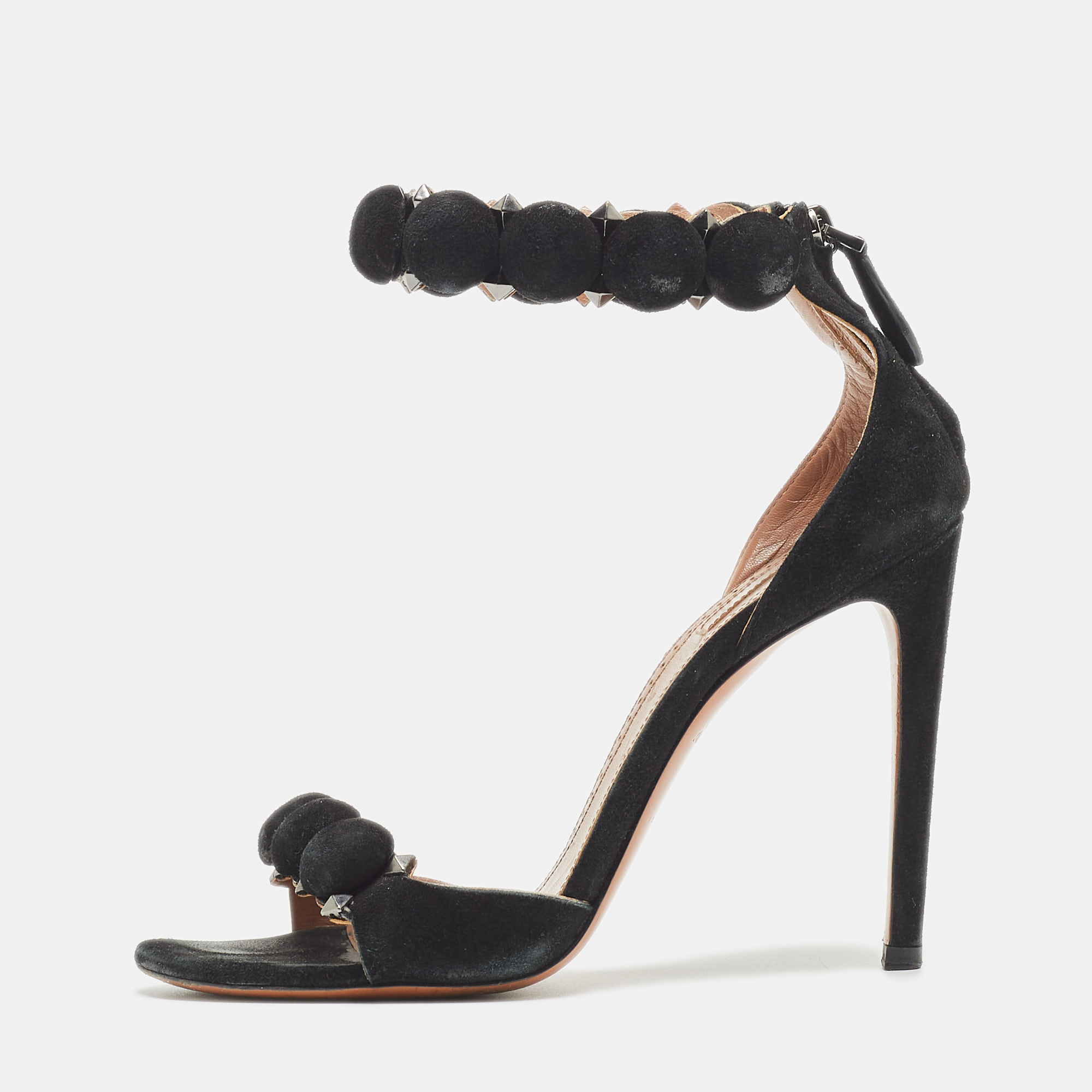 Alaia Black Suede Bombe Ankle Strap Sandals Size
