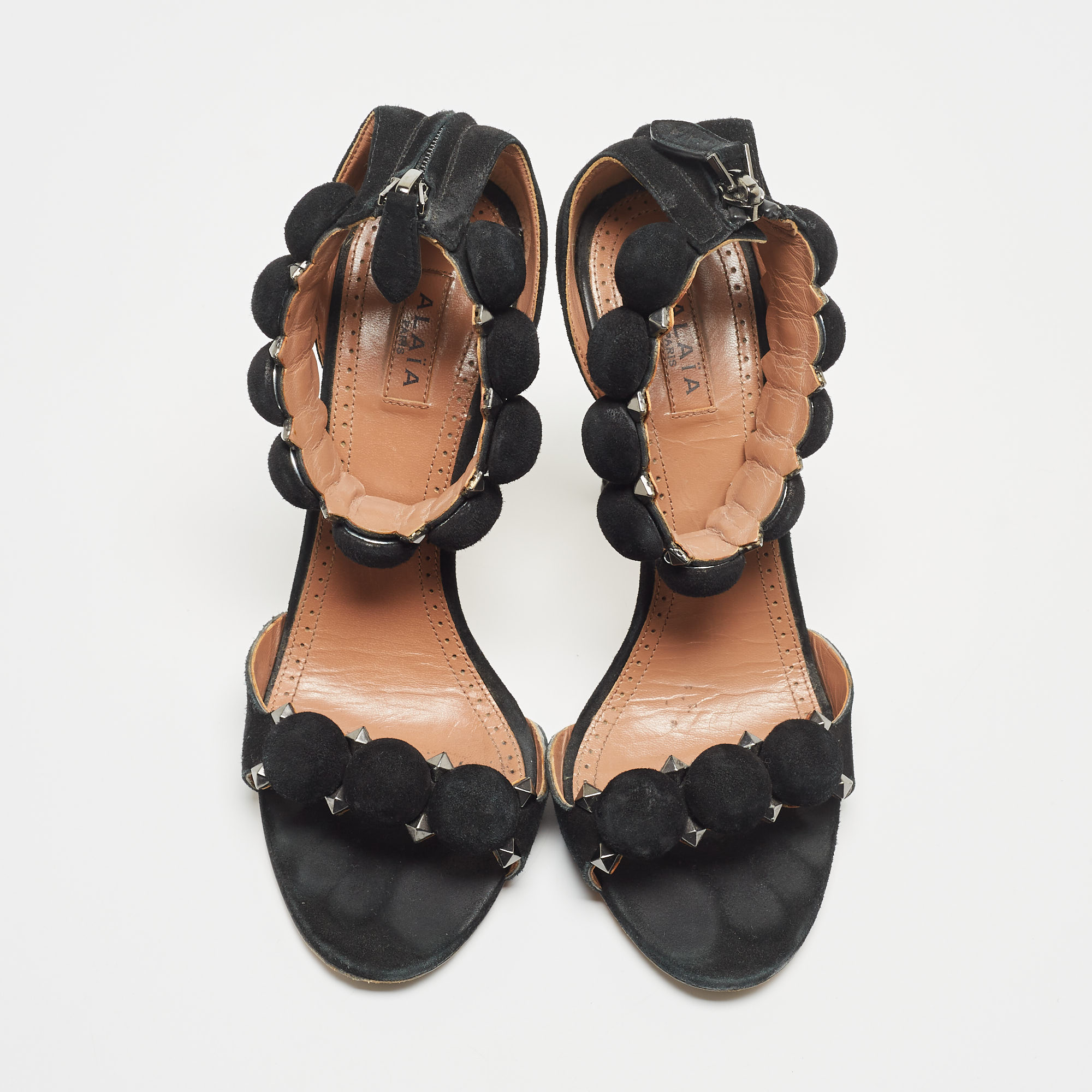 Alaia Black Suede Bombe Ankle Strap Sandals Size