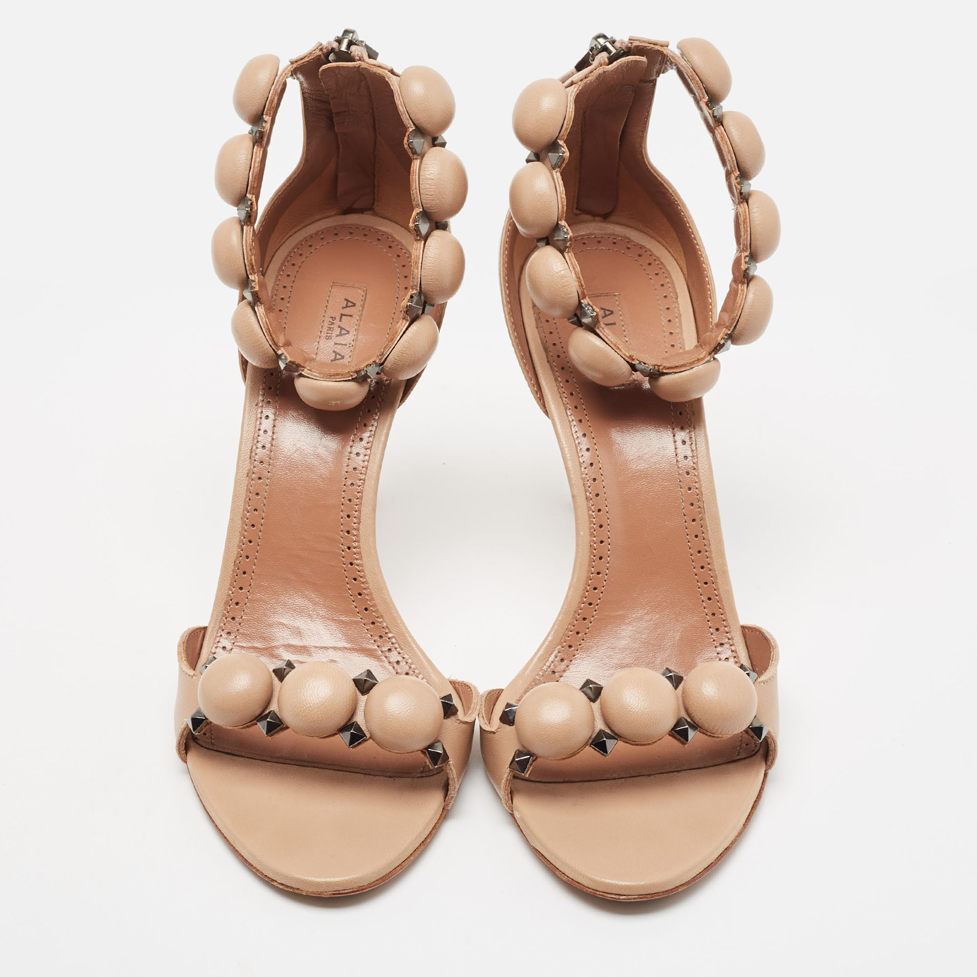 Alaia Beige Leather Bombe Ankle Strap Sandals Size 40