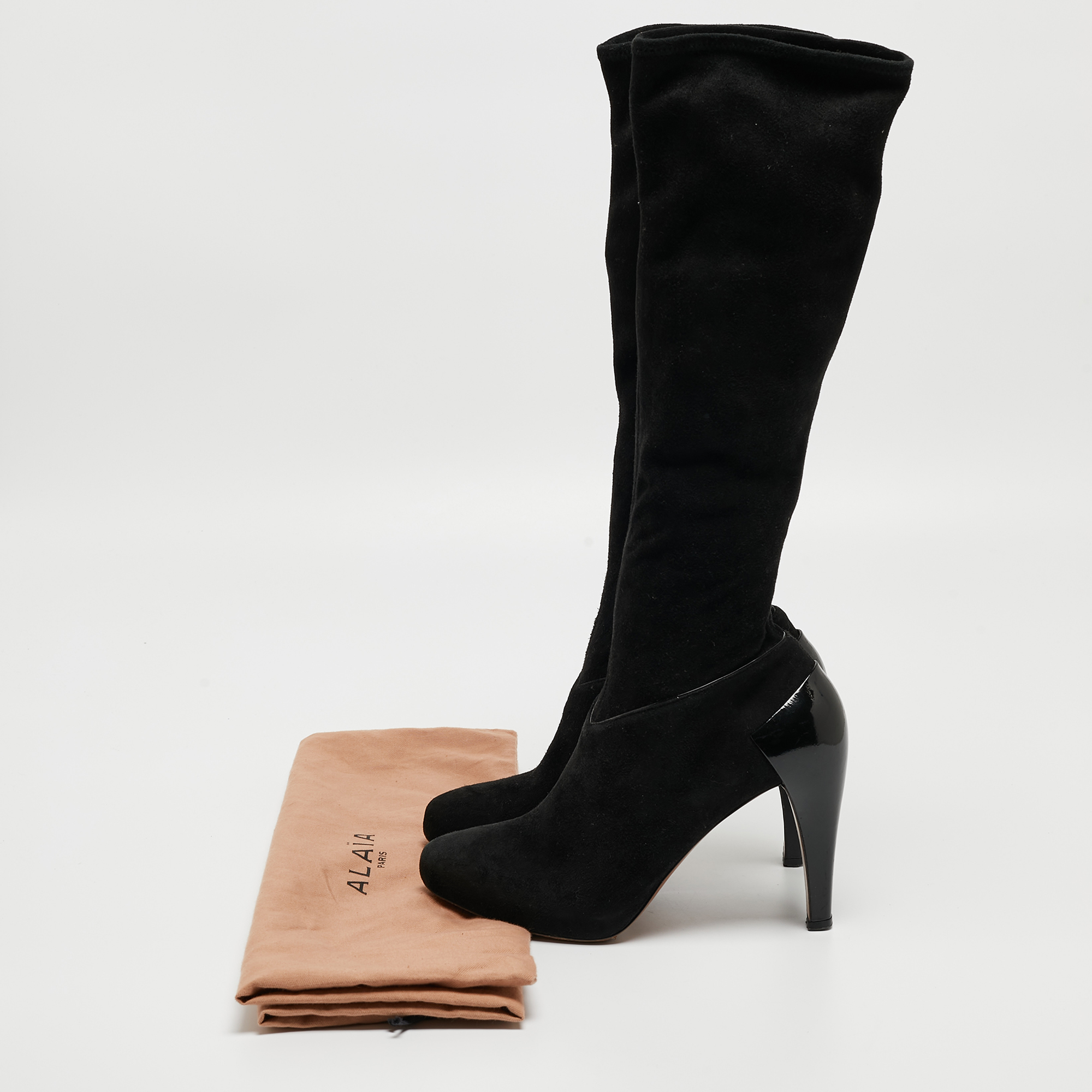 Alaia Black Suede Midcalf Boots Size 36