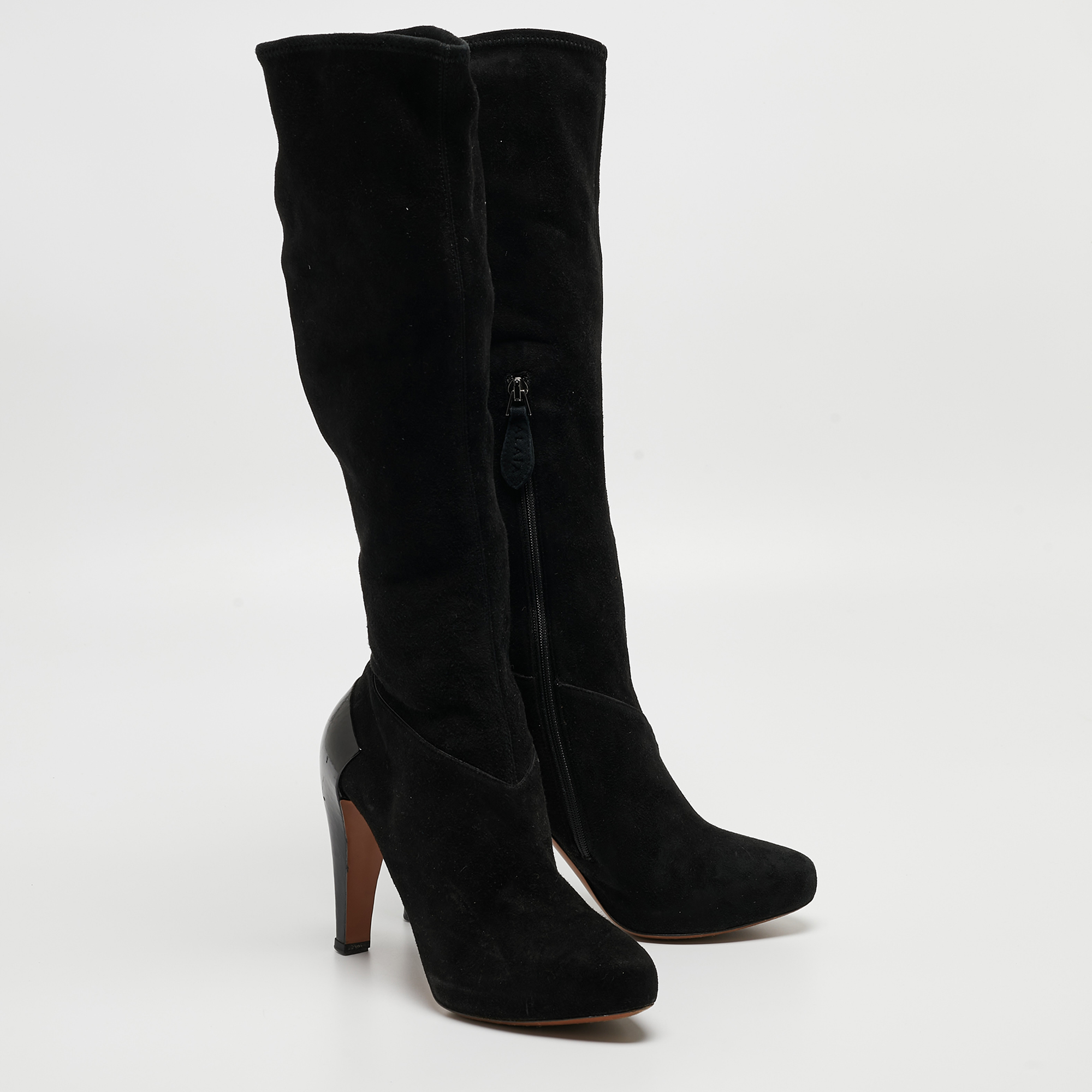 Alaia Black Suede Midcalf Boots Size 36