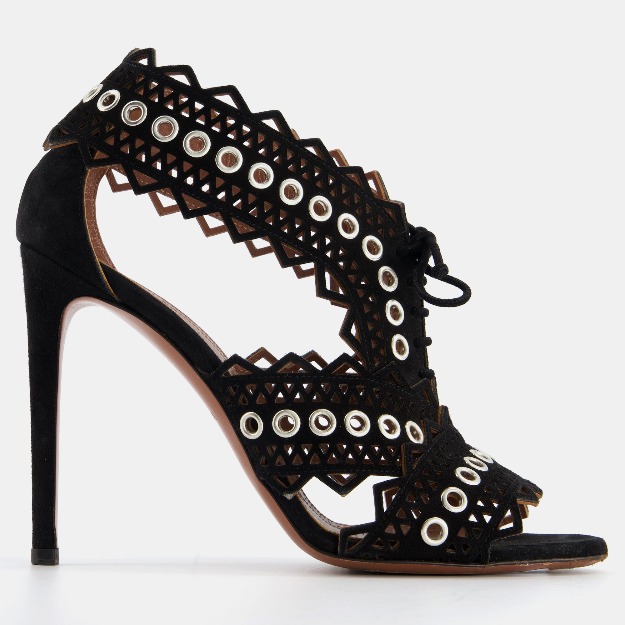 Alaia black hollow out open sandal heels size eu 38