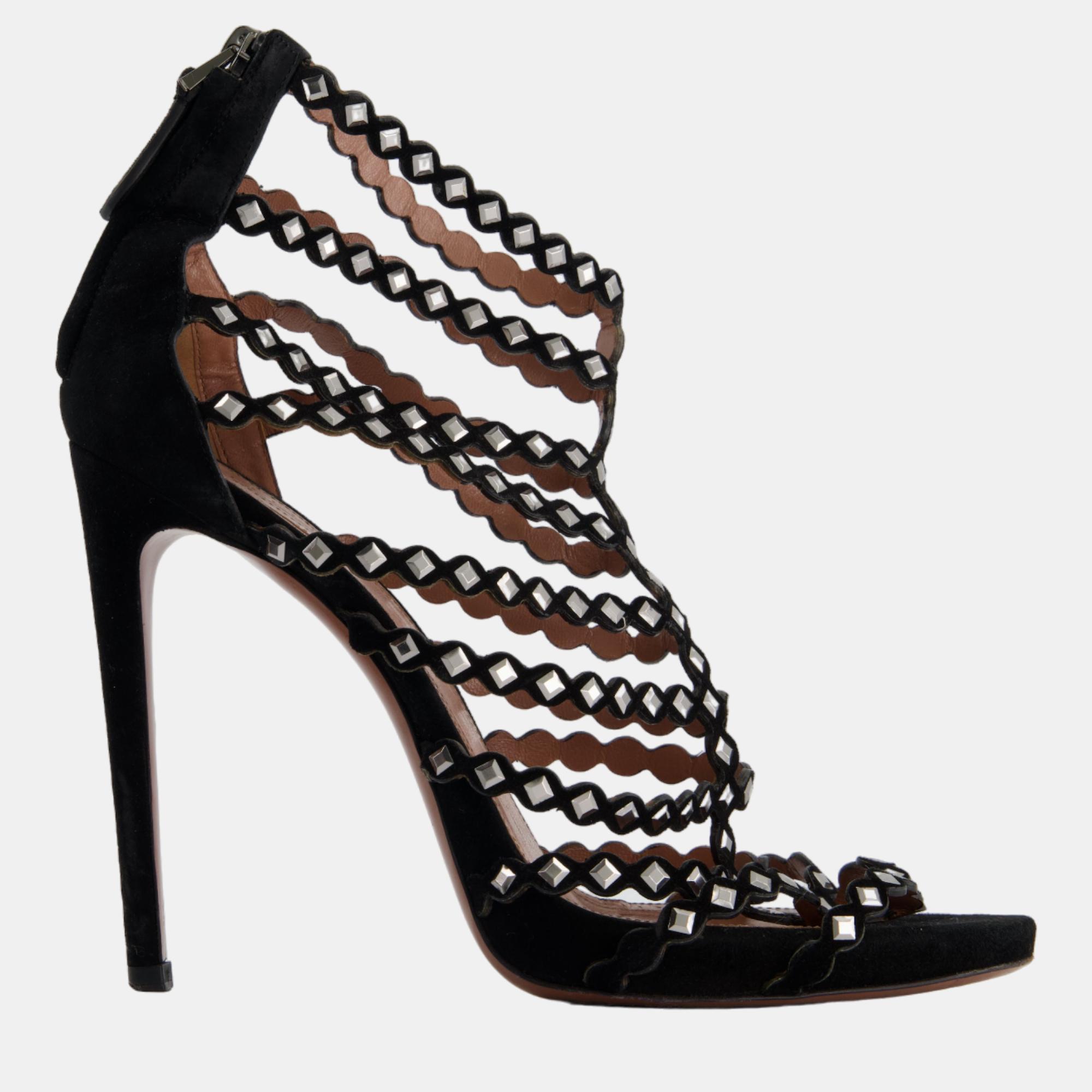 Alaia black suede studded heels size eu 41