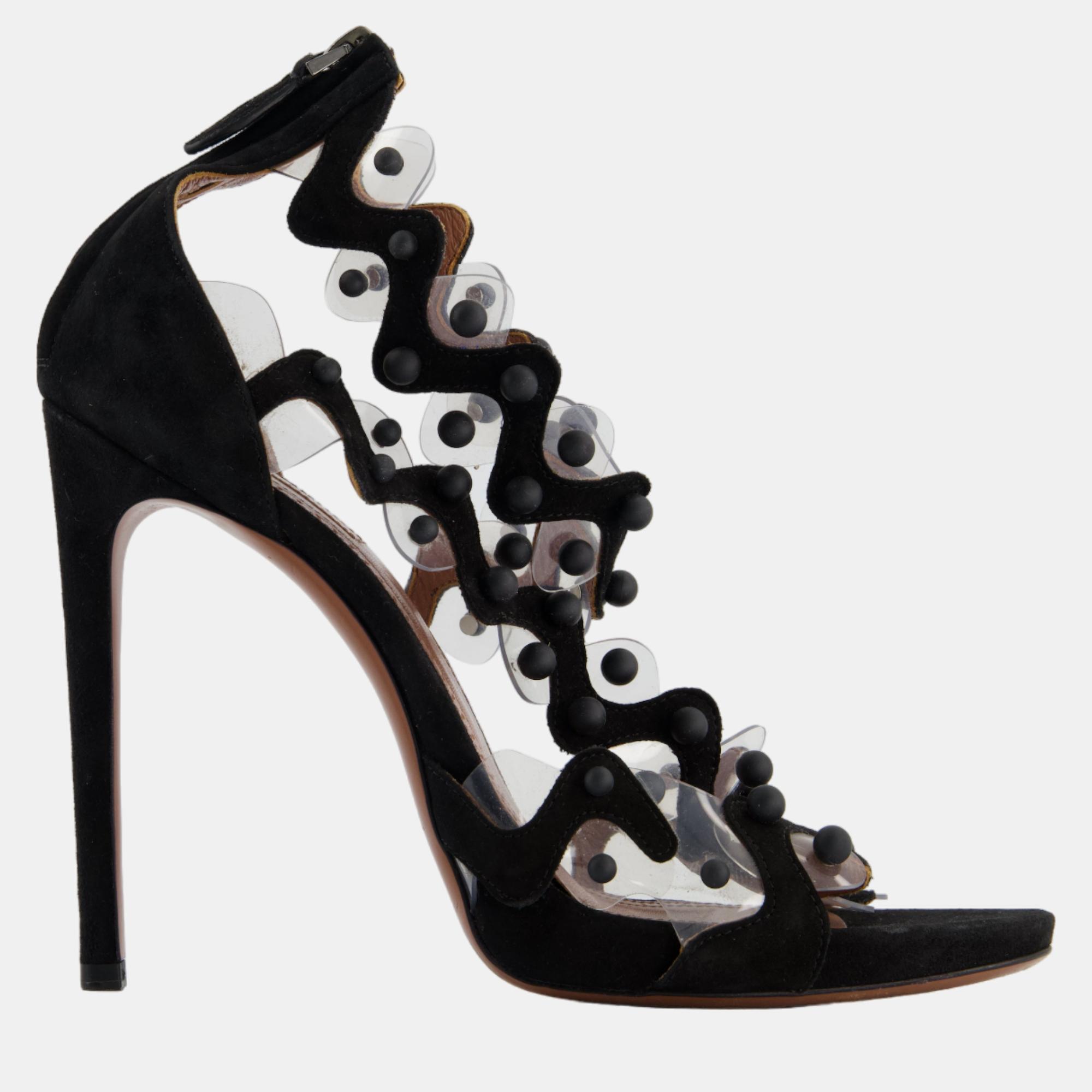 Alaia black suede and pvc wavy heels size eu 40