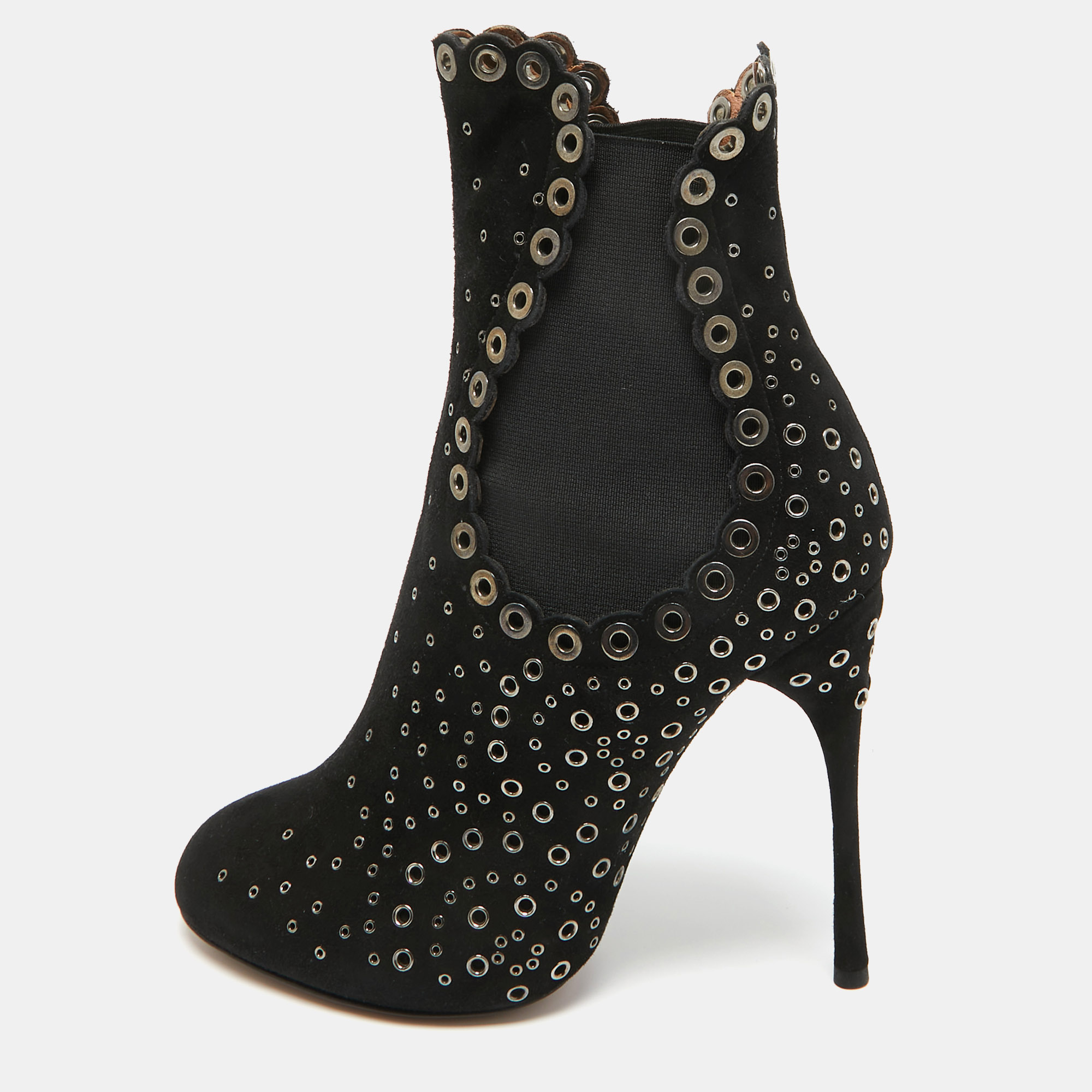 Alaia black suede studded ankle boots size 38