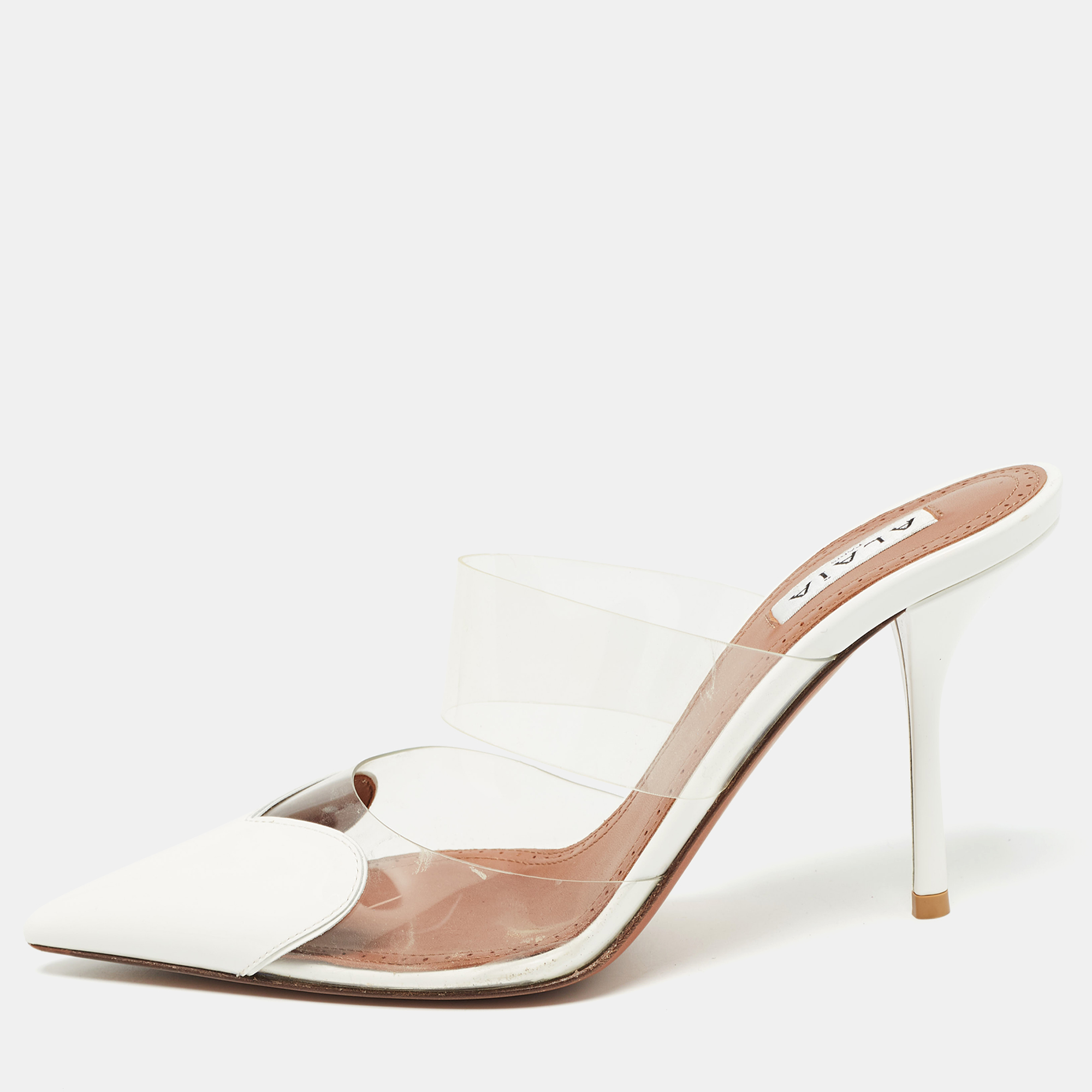 Alaia white/ transparent pvc and patent mules size 38
