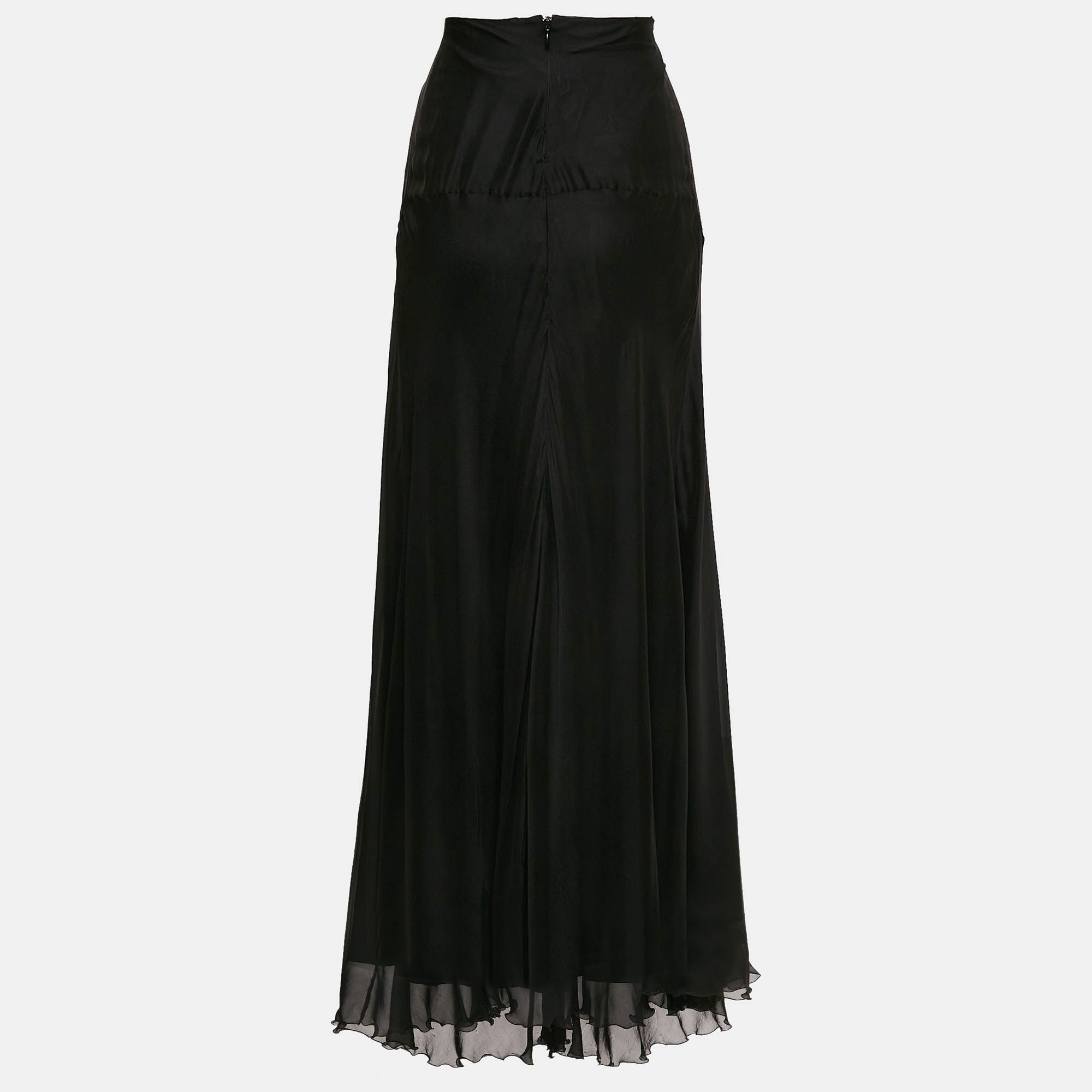 Alberta Ferretti Black Silk Draped Detail Maxi Skirt M