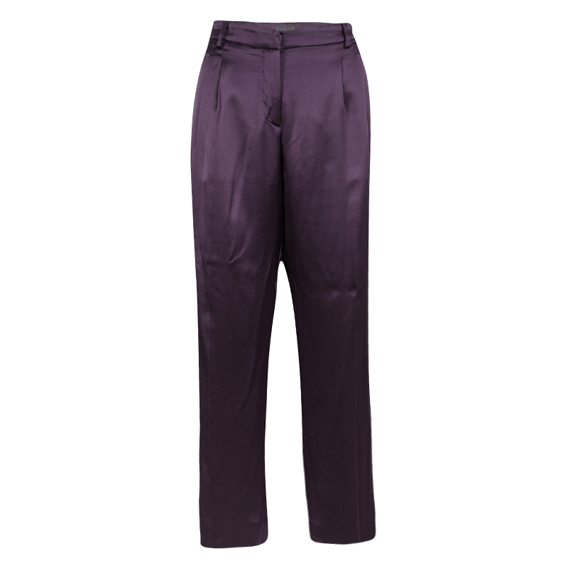 

Alberta Ferretti Purple Silk Satin Wide Leg Trousers