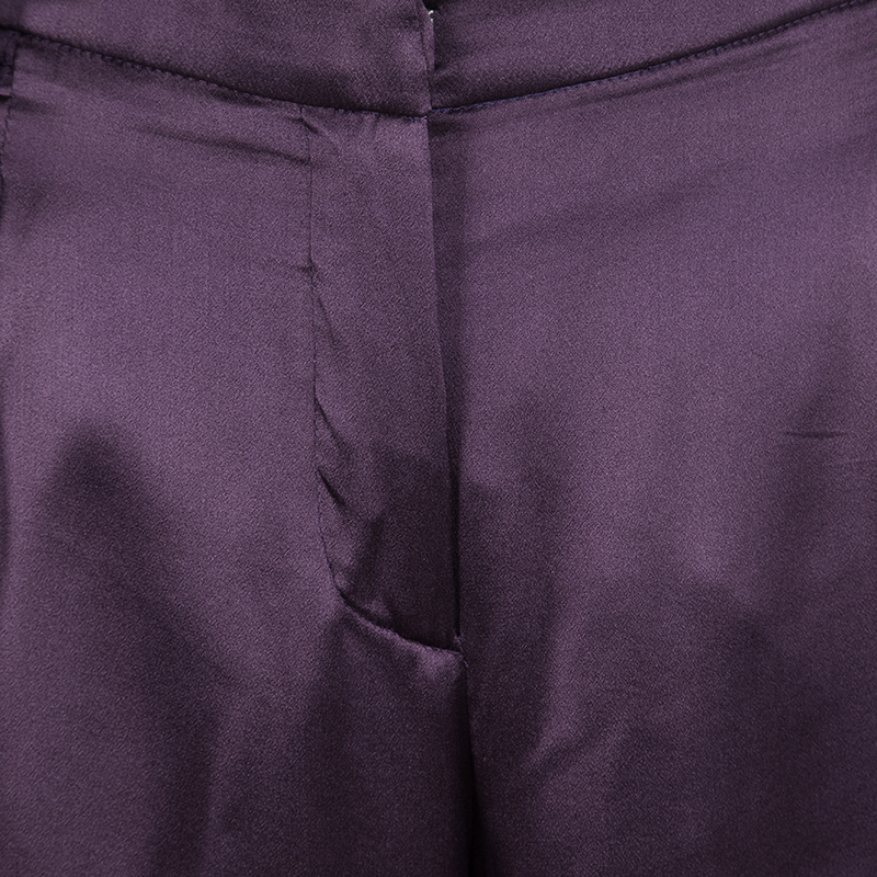 Alberta Ferretti Purple Silk Satin Wide Leg Trousers M