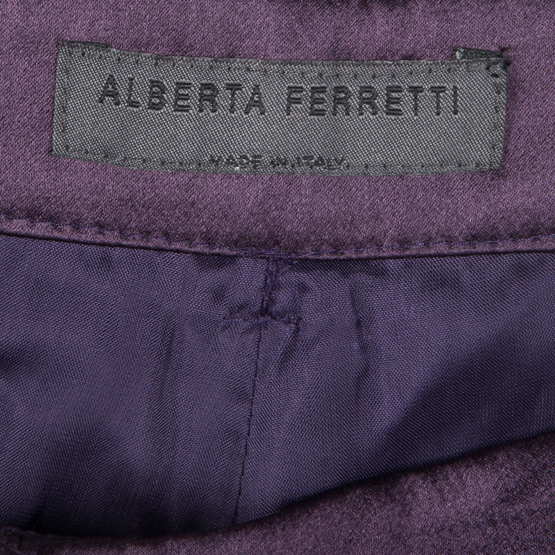 Alberta Ferretti Purple Silk Satin Wide Leg Trousers M