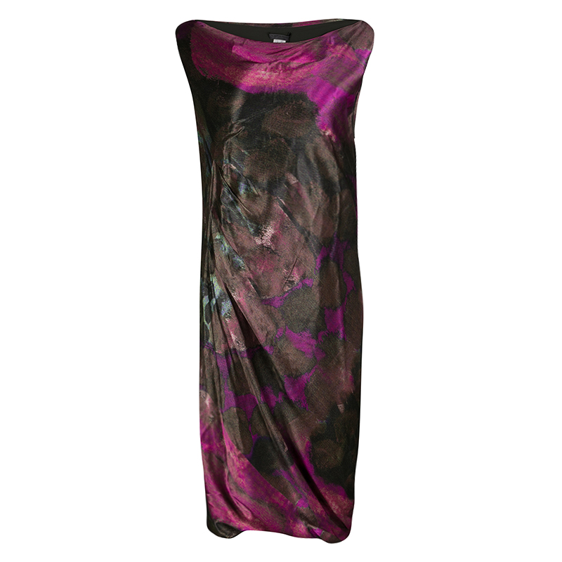 Image of Alberta Ferretti Multicolor Printed Draped Sleeveless Dress M