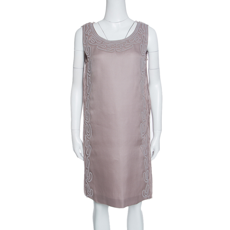 Image of Alberta Ferretti Purple Crinkled Silk Textured Applique Detail Sleeveless Dress M