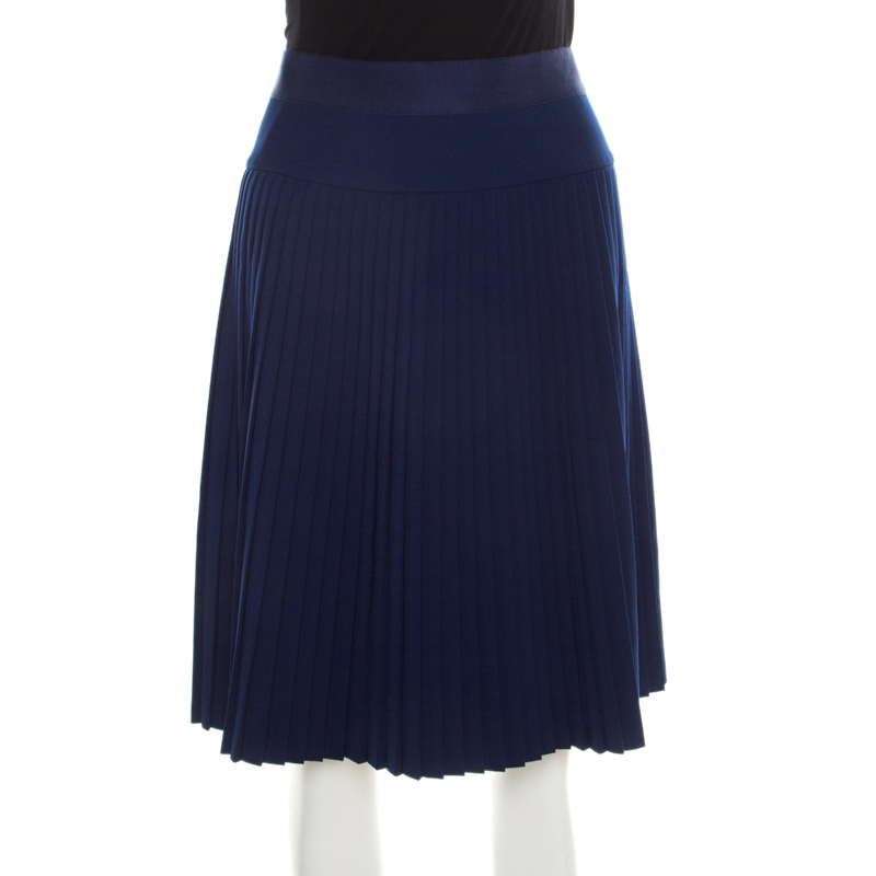 Image of Alberta Ferretti Navy Blue Accordion Pleated Skirt M